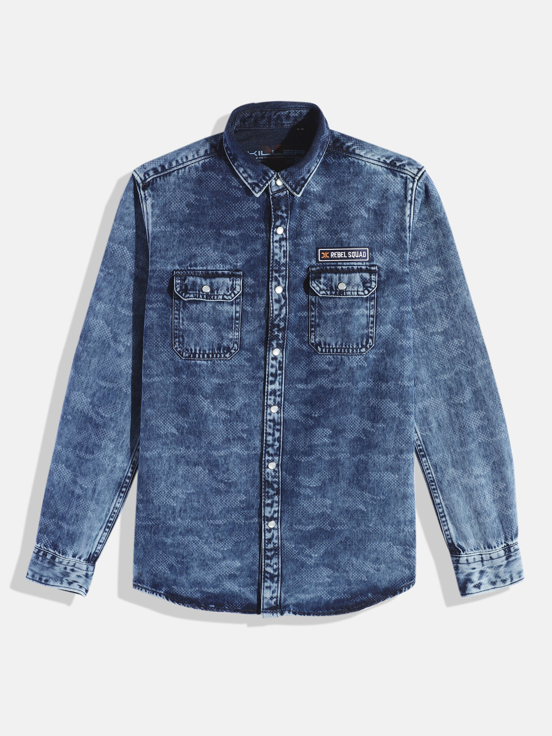 

JUNIOR KILLER Boys Slim Fit Printed Pure Cotton Casual Shirt, Blue