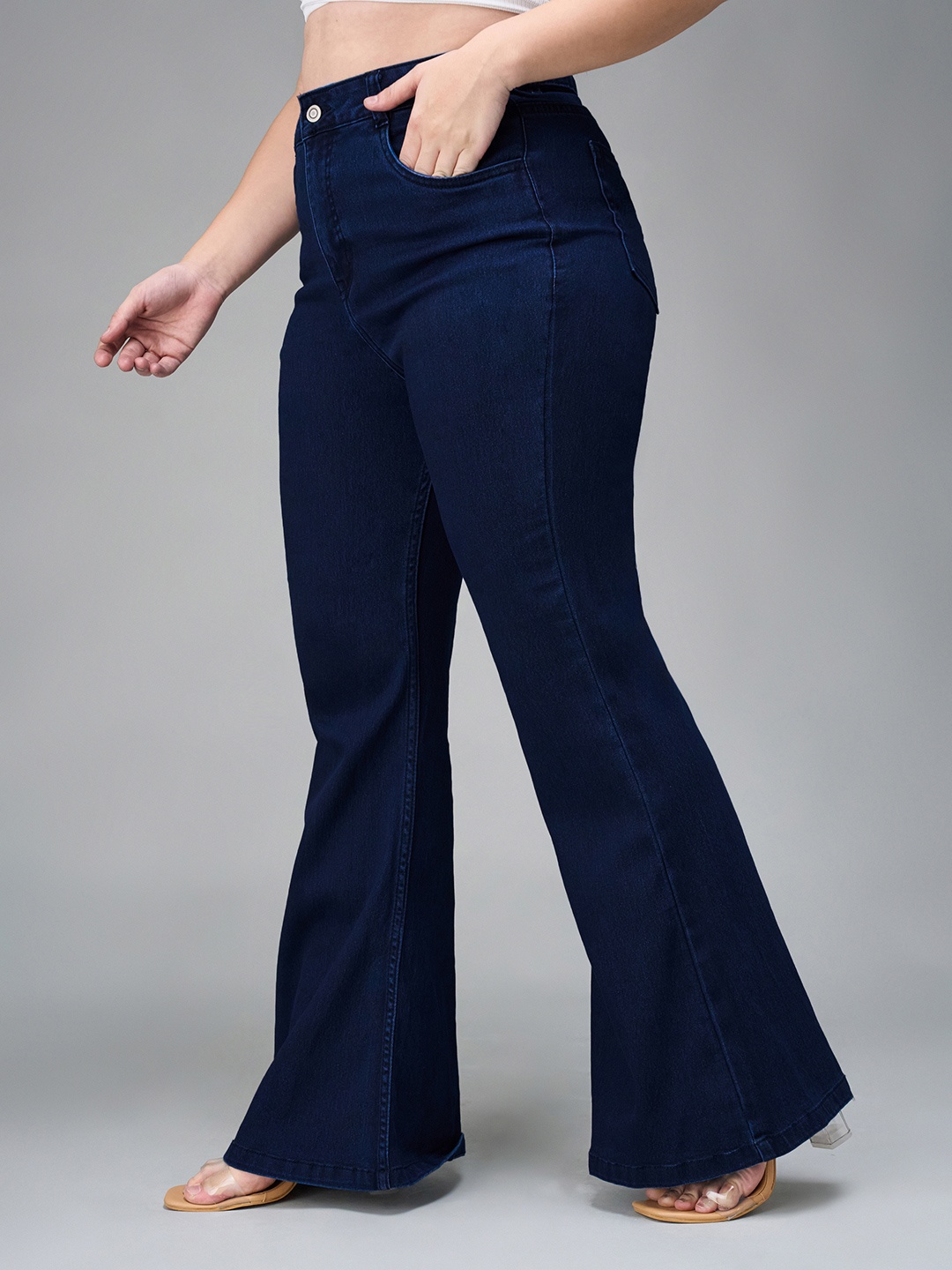 

Miss Chase A+ Women Bootcut High-Rise Stretchable Jeans, Navy blue