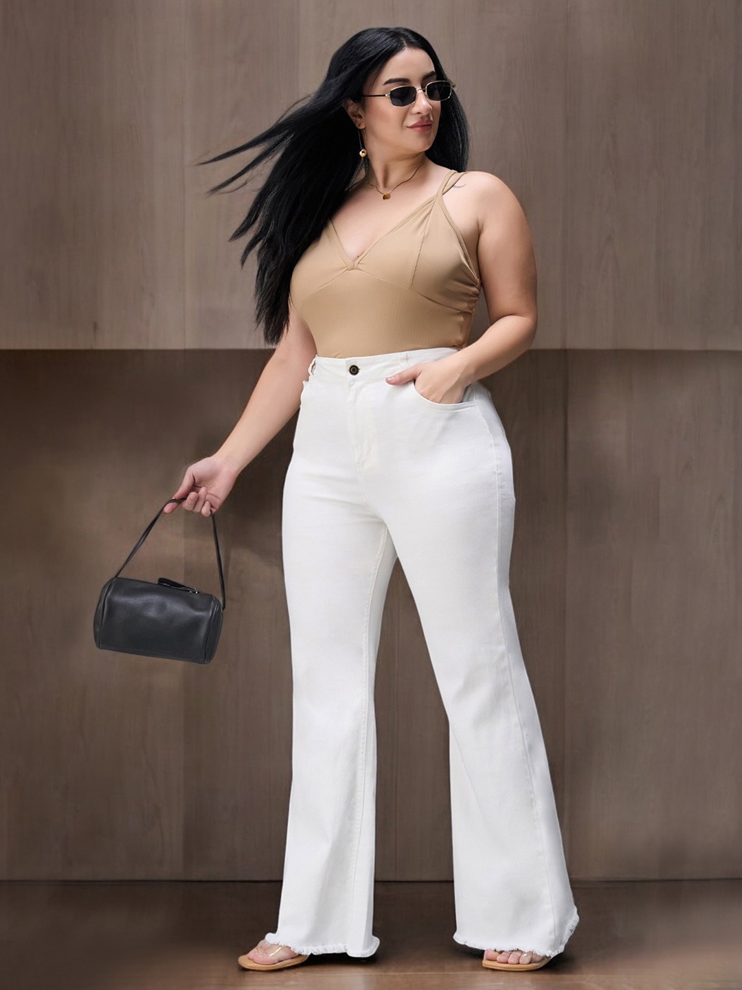 

Miss Chase A+ Women Bootcut High-Rise Heavy Fade Stretchable Jeans, White