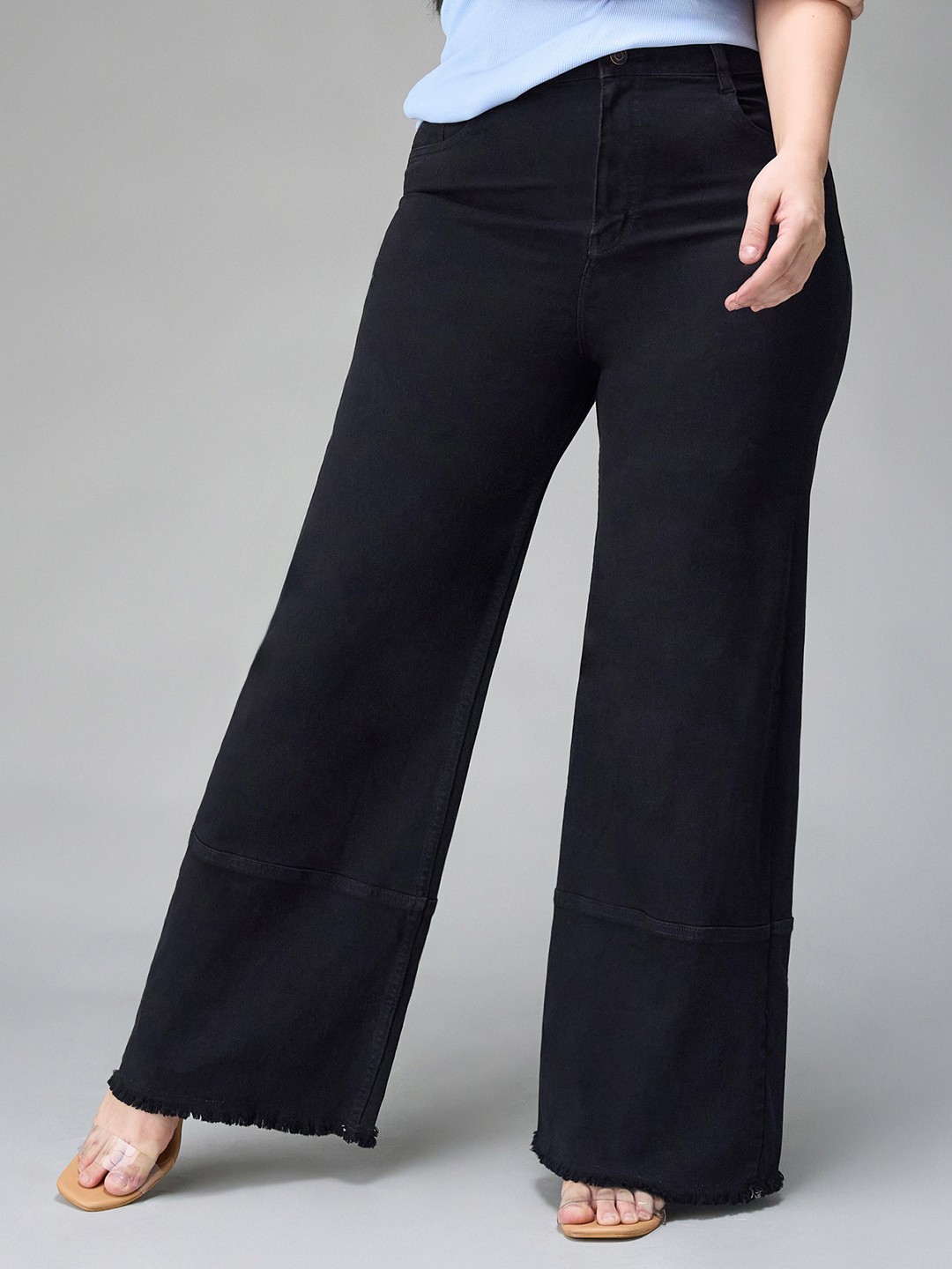 

Miss Chase A+ Women Wide Leg High-Rise Heavy Fade Stretchable Jeans, Black
