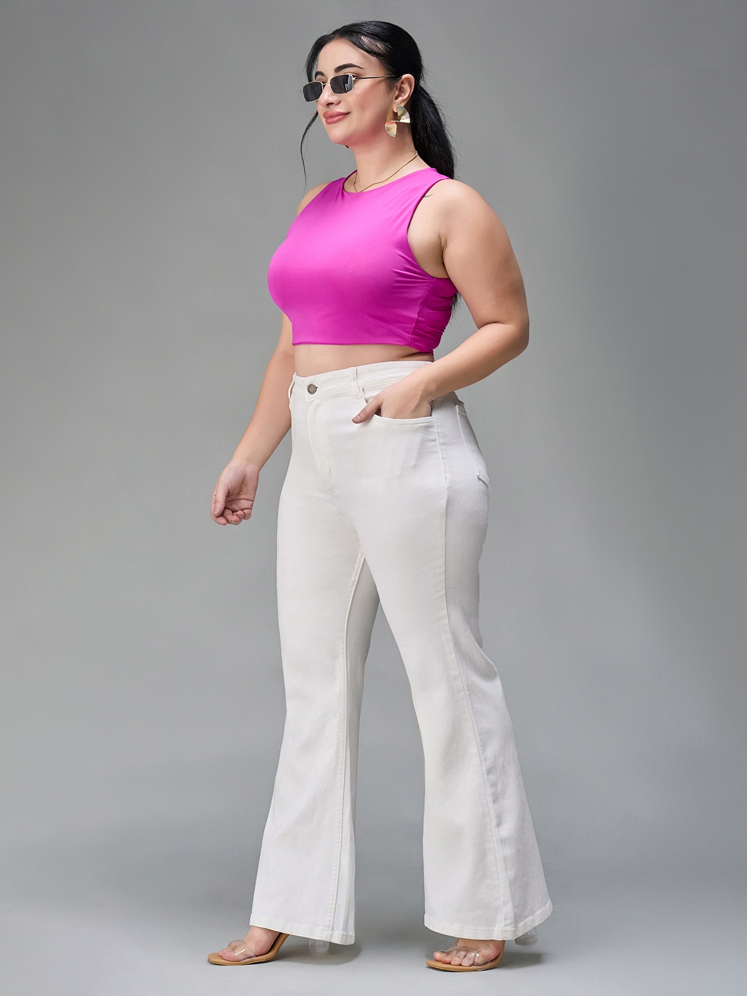 

Miss Chase A+ Women Bootcut High-Rise Light Fade Stretchable Jeans, White