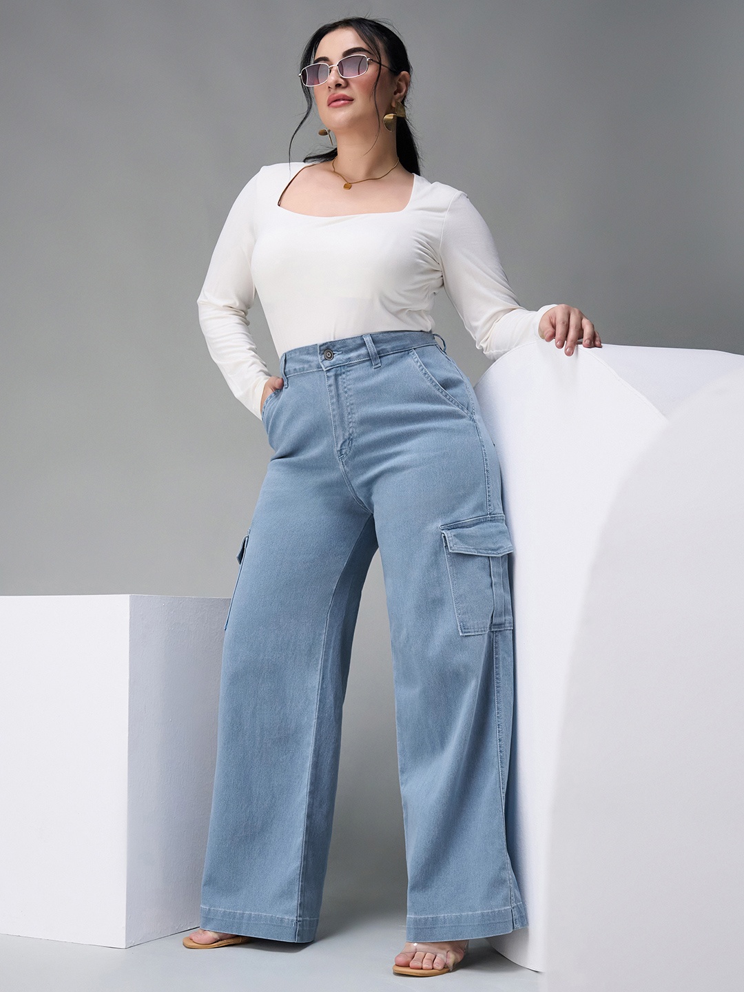

Miss Chase A+ Women Wide Leg High-Rise Light Fade Stretchable Jeans, Blue