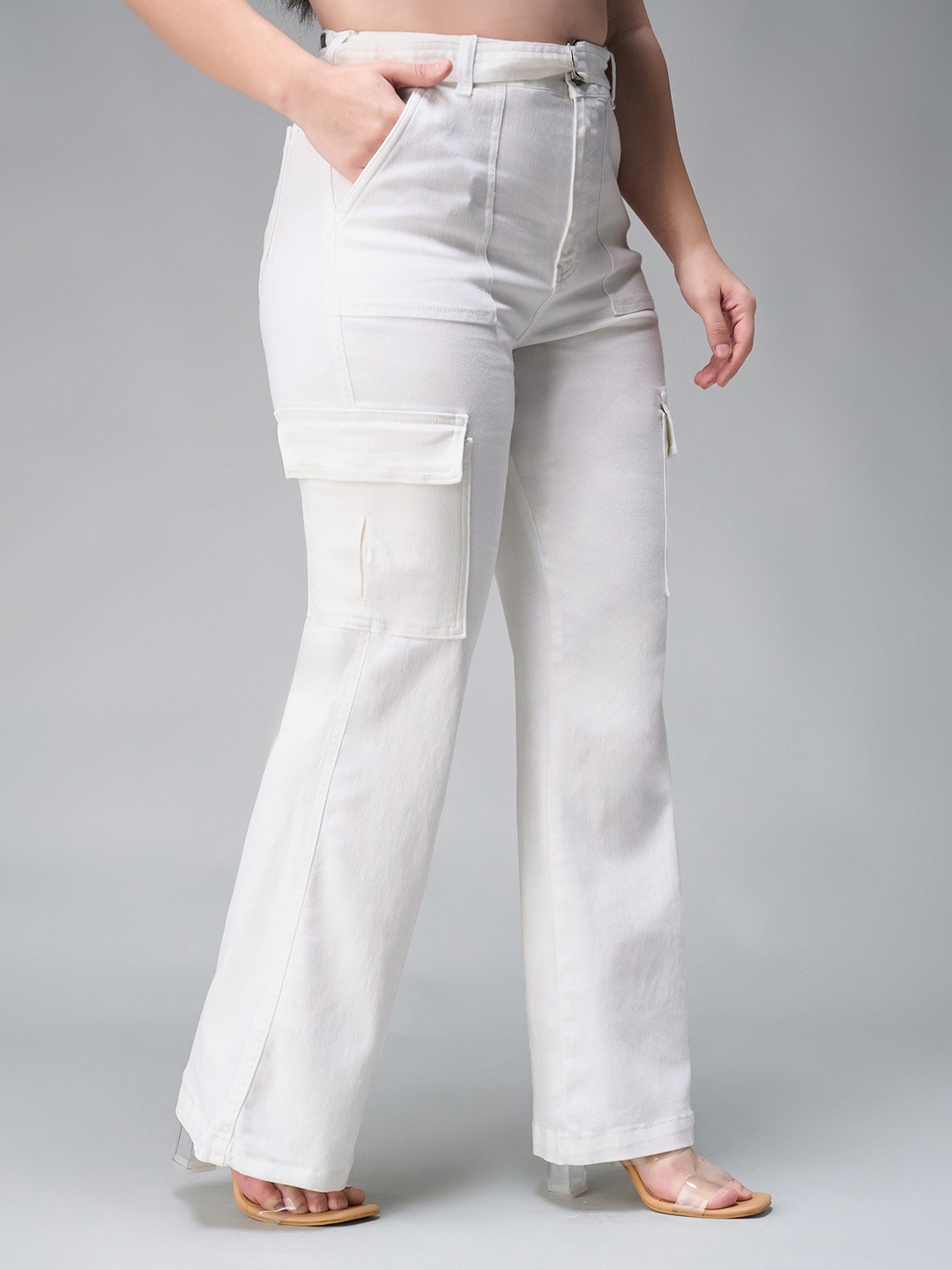 

Miss Chase A+ Women Wide Leg High-Rise Light Fade Stretchable Jeans, White