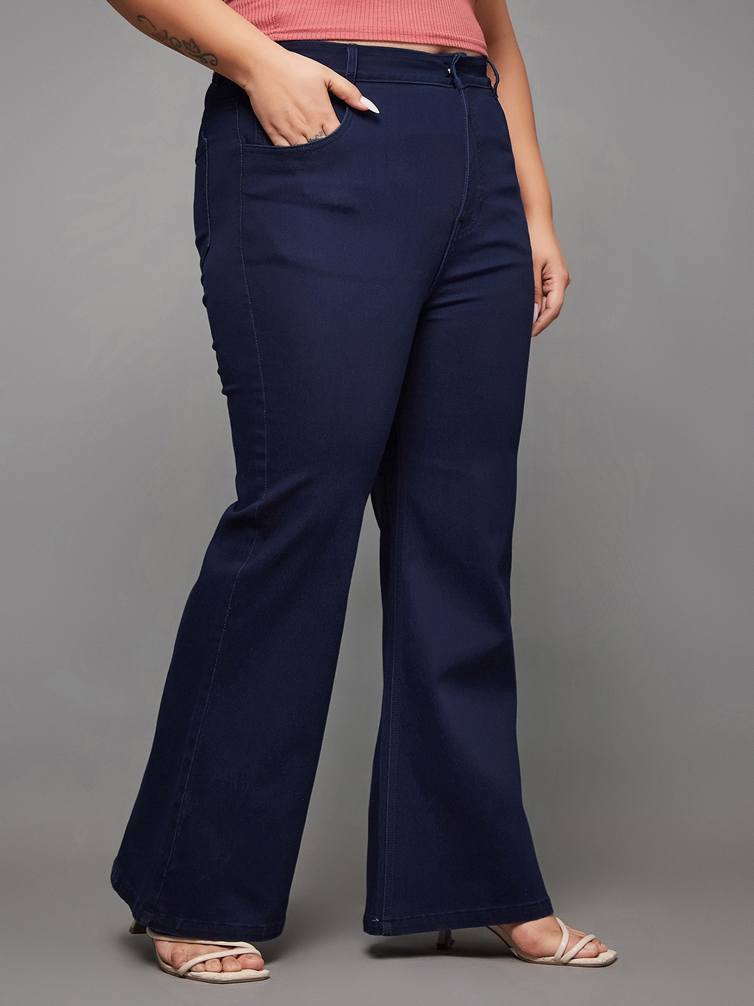 

Miss Chase A+ Women Bootcut High-Rise Stretchable Jeans, Navy blue