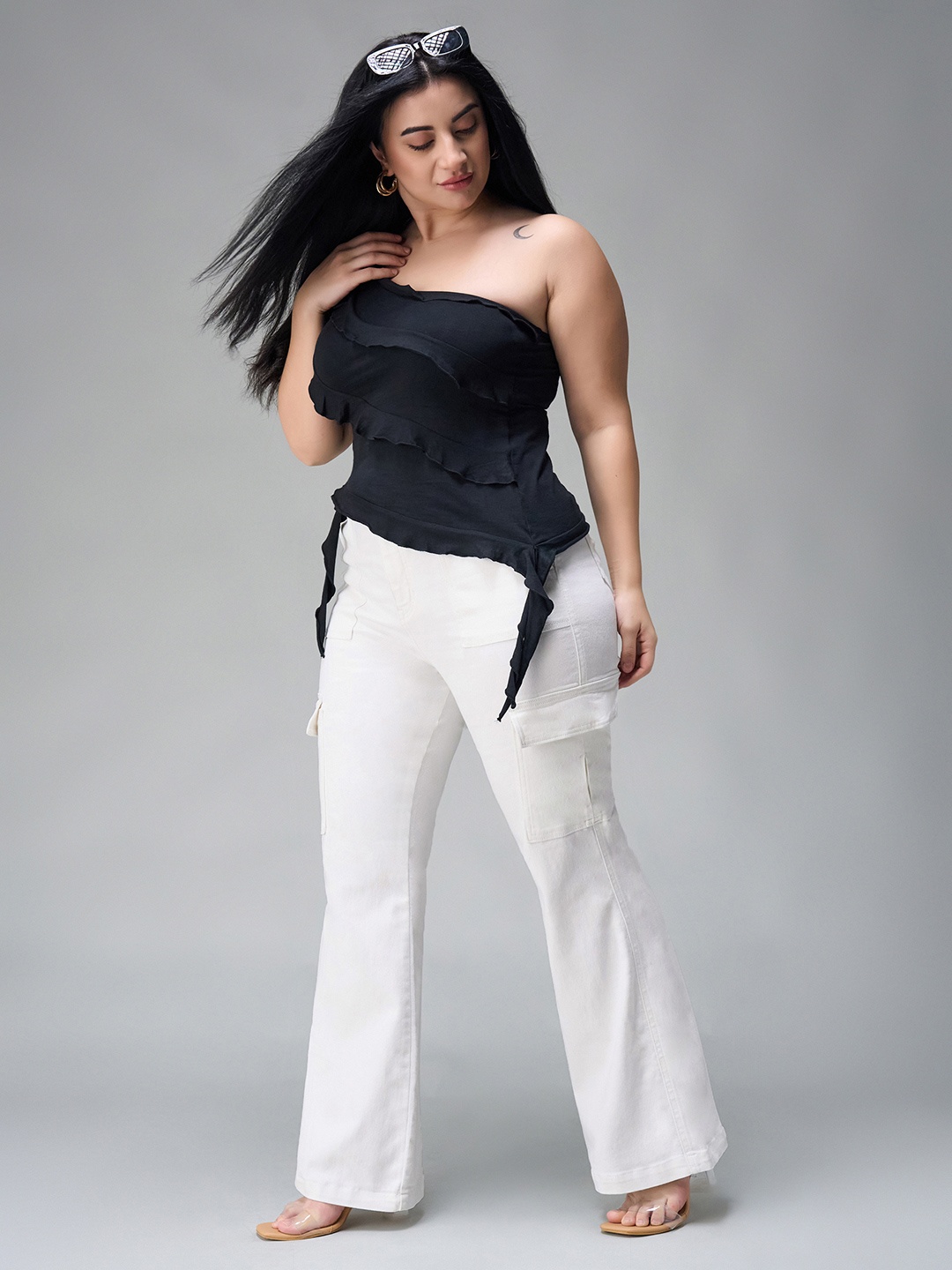 

Miss Chase A+ Women Wide Leg High-Rise Light Fade Stretchable Jeans, White