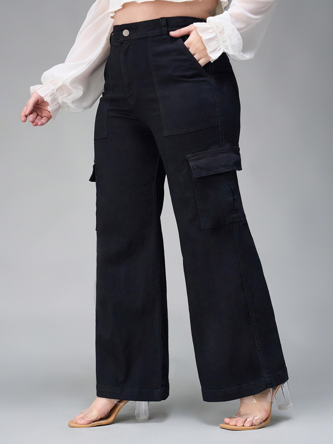 

Miss Chase A+ Women Wide Leg High-Rise Stretchable Jeans, Black