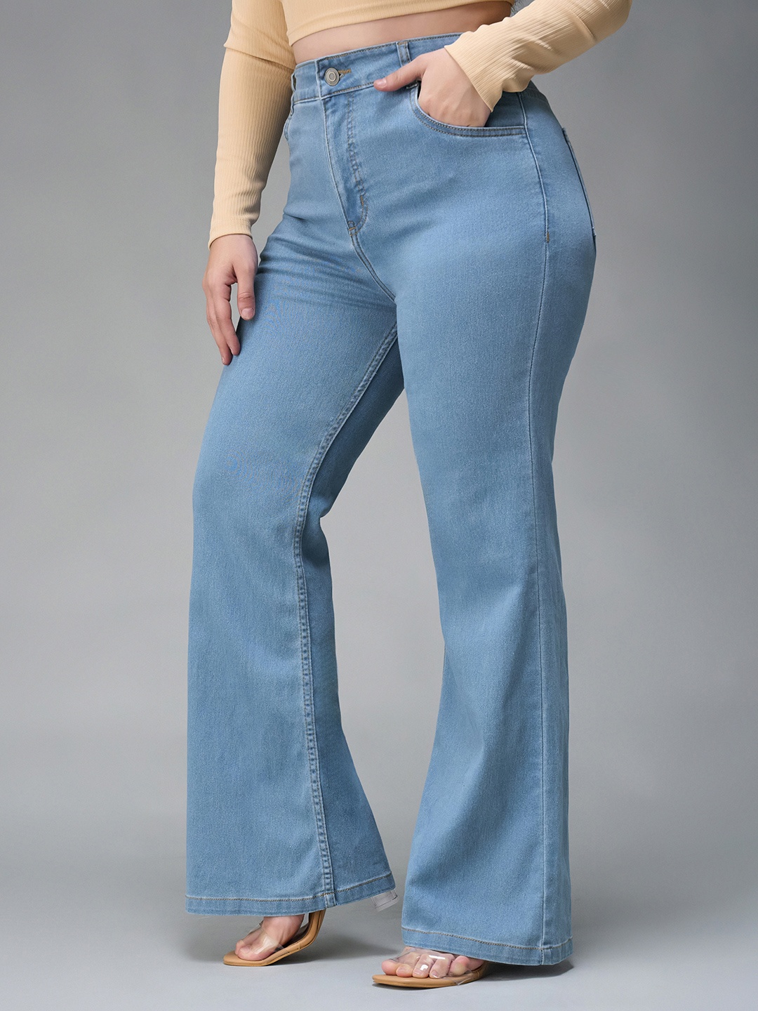 

Miss Chase A+ Women Bootcut High-Rise Heavy Fade Stretchable Jeans, Blue