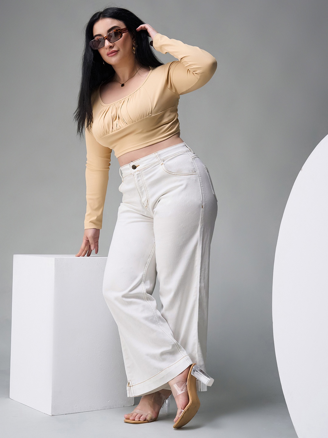 

Miss Chase A+ Women Flared Light Fade Stretchable Jeans, White