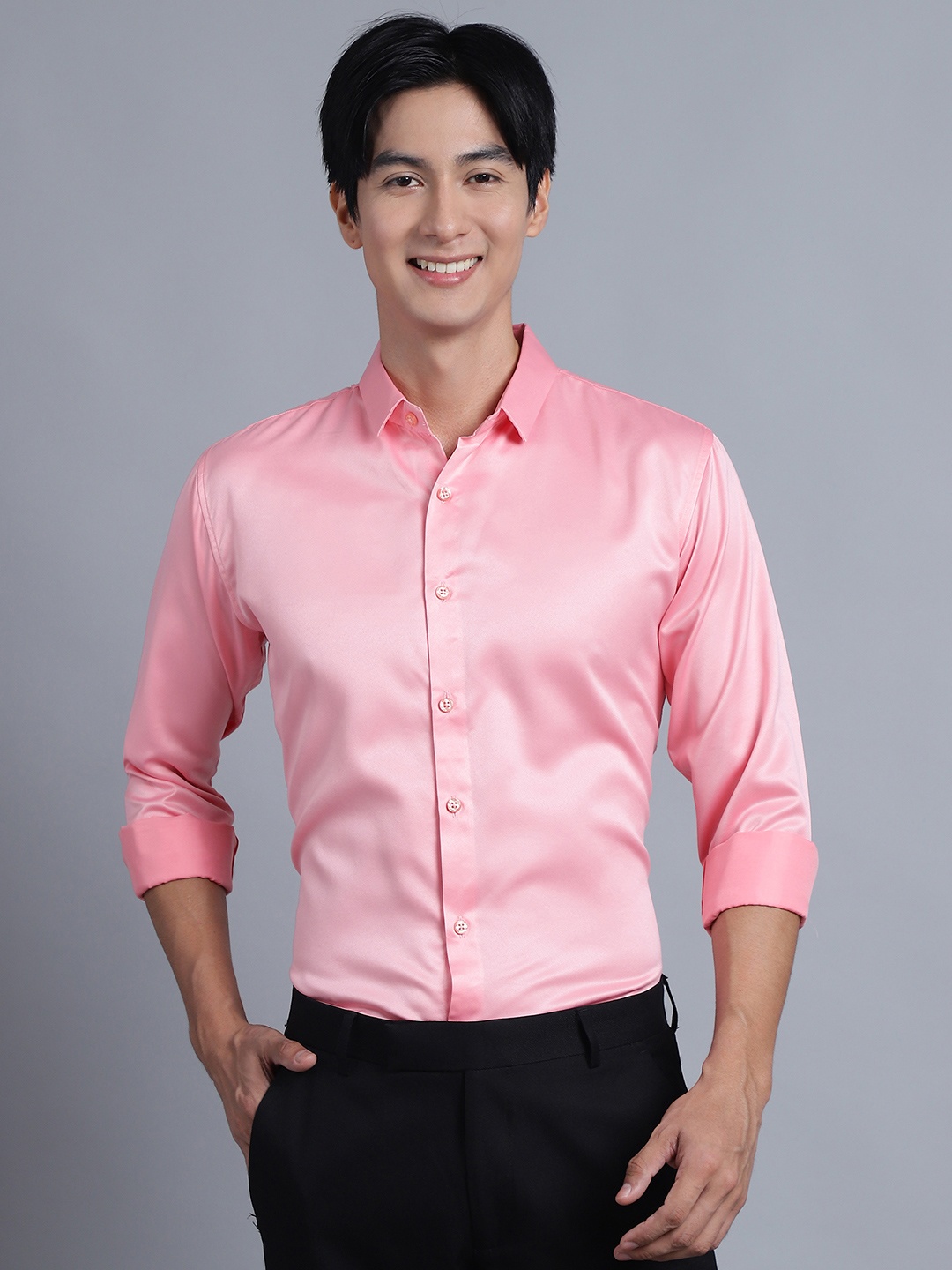 

Majestic Man Men Club Slim Fit Opaque Formal Shirt, Pink