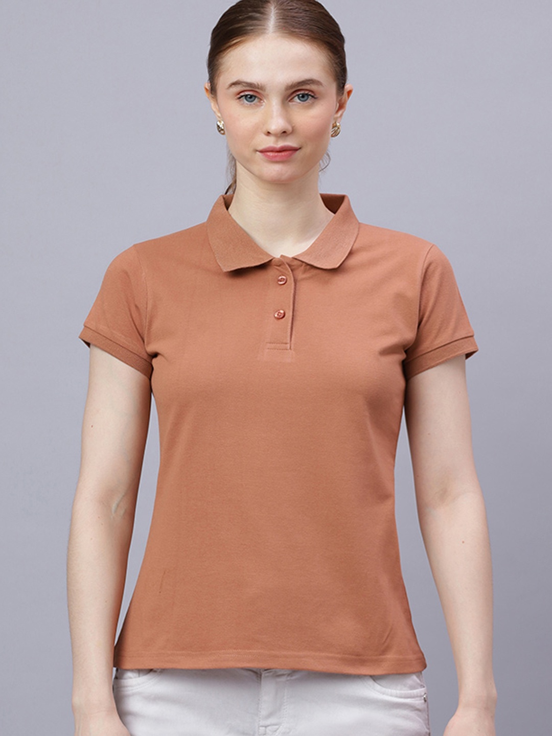 

Wear Your Opinion Women Polo Collar T-shirt, Taupe