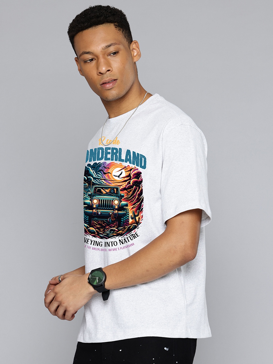 

R.Code by The Roadster Life Co. Men Printed T-shirt, White