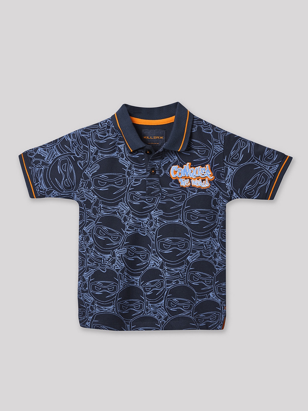 

JUNIOR KILLER Boys Printed Polo Collar T-shirt, Navy blue