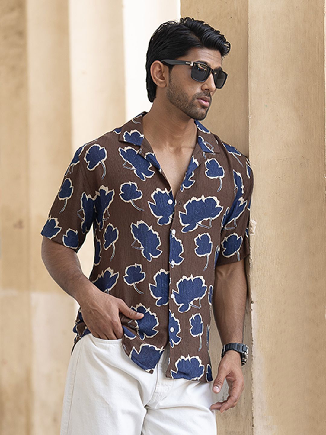 

Powerlook Men Opaque Printed Casual Shirt, Brown