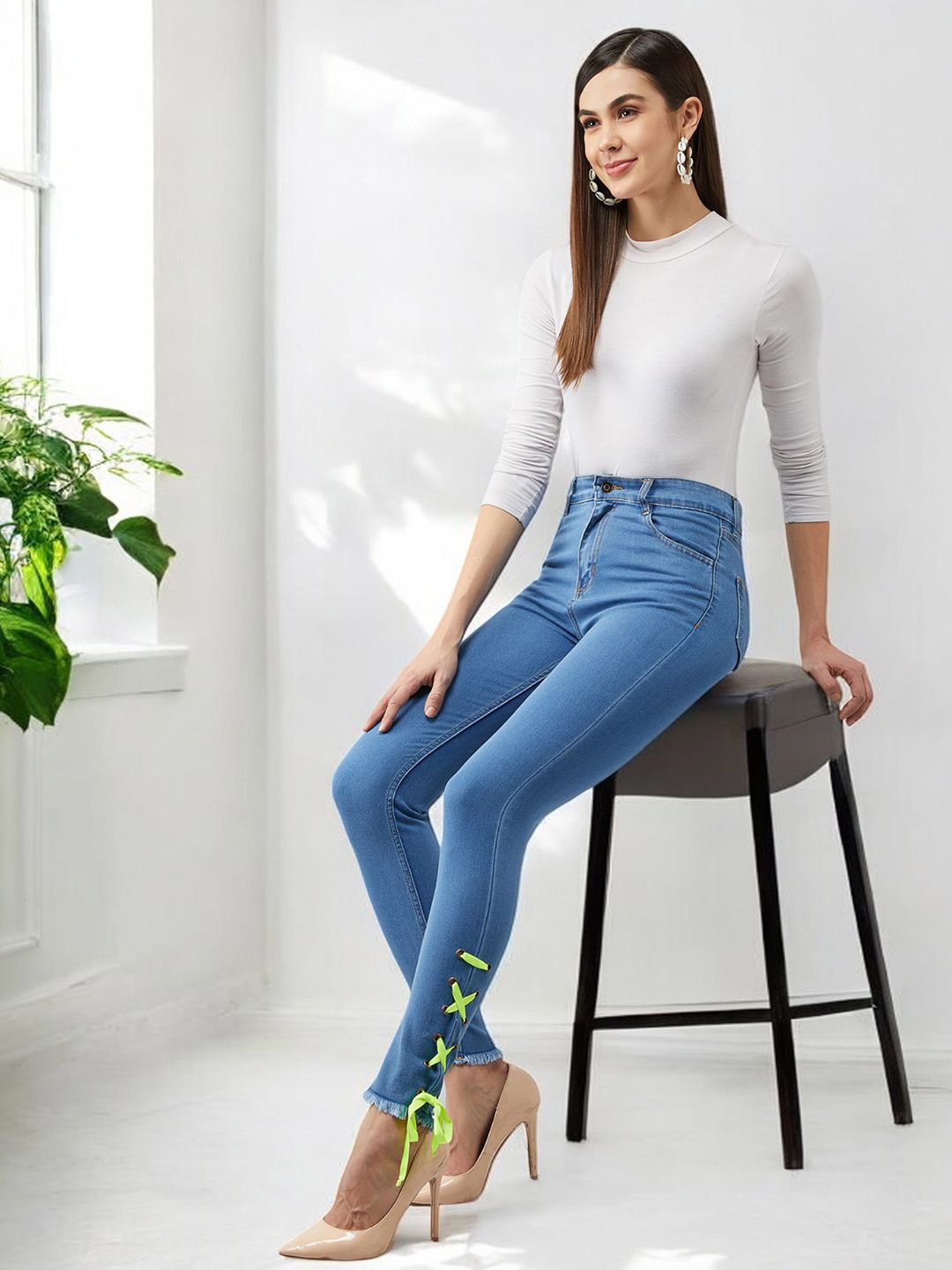 

Mast & Harbour Women Skinny Fit High-Rise Light Fade Stretchable Jeans, Blue