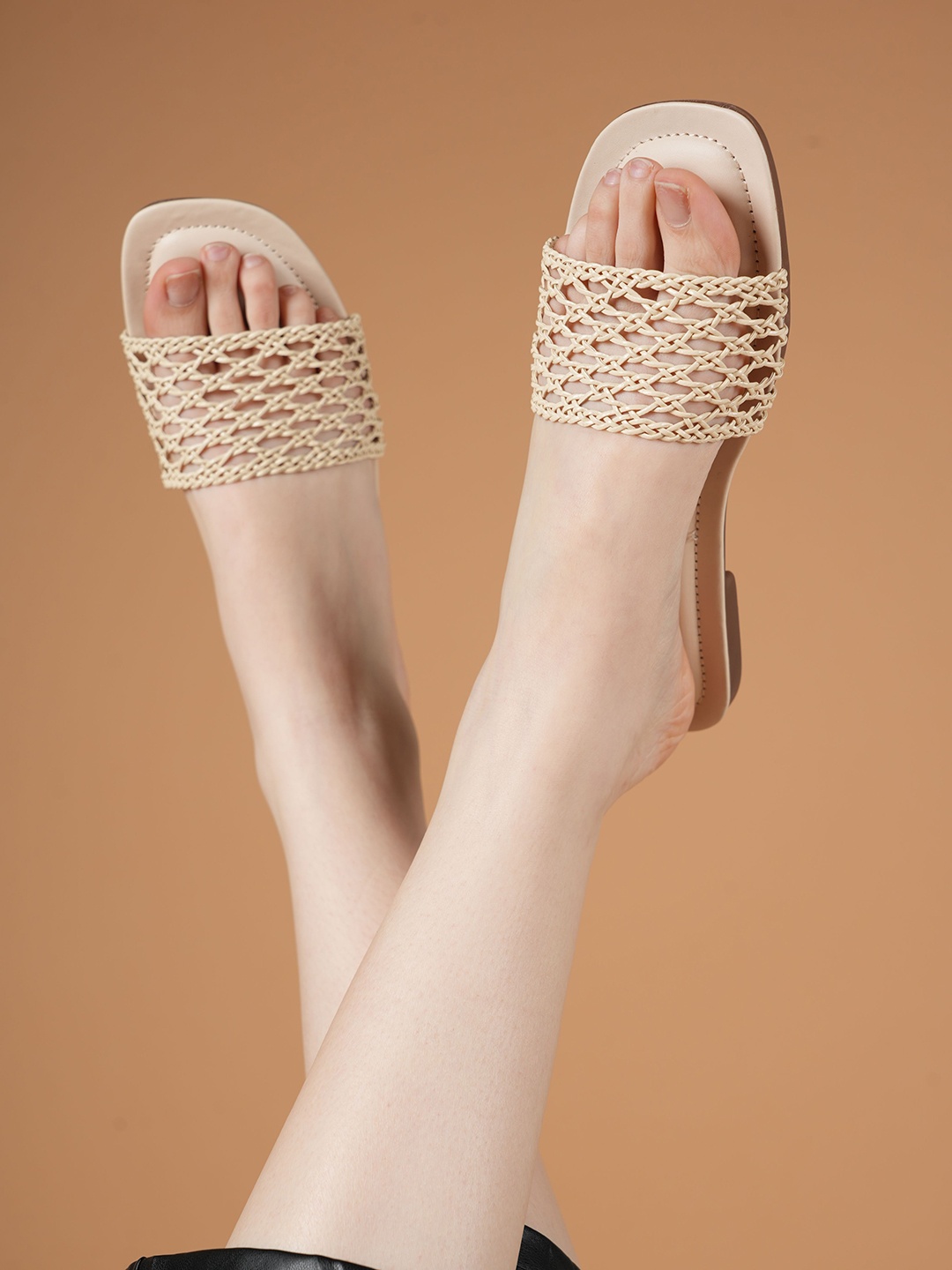 

Mast & Harbour Women Party Open Toe Flats with Laser Cuts, Cream