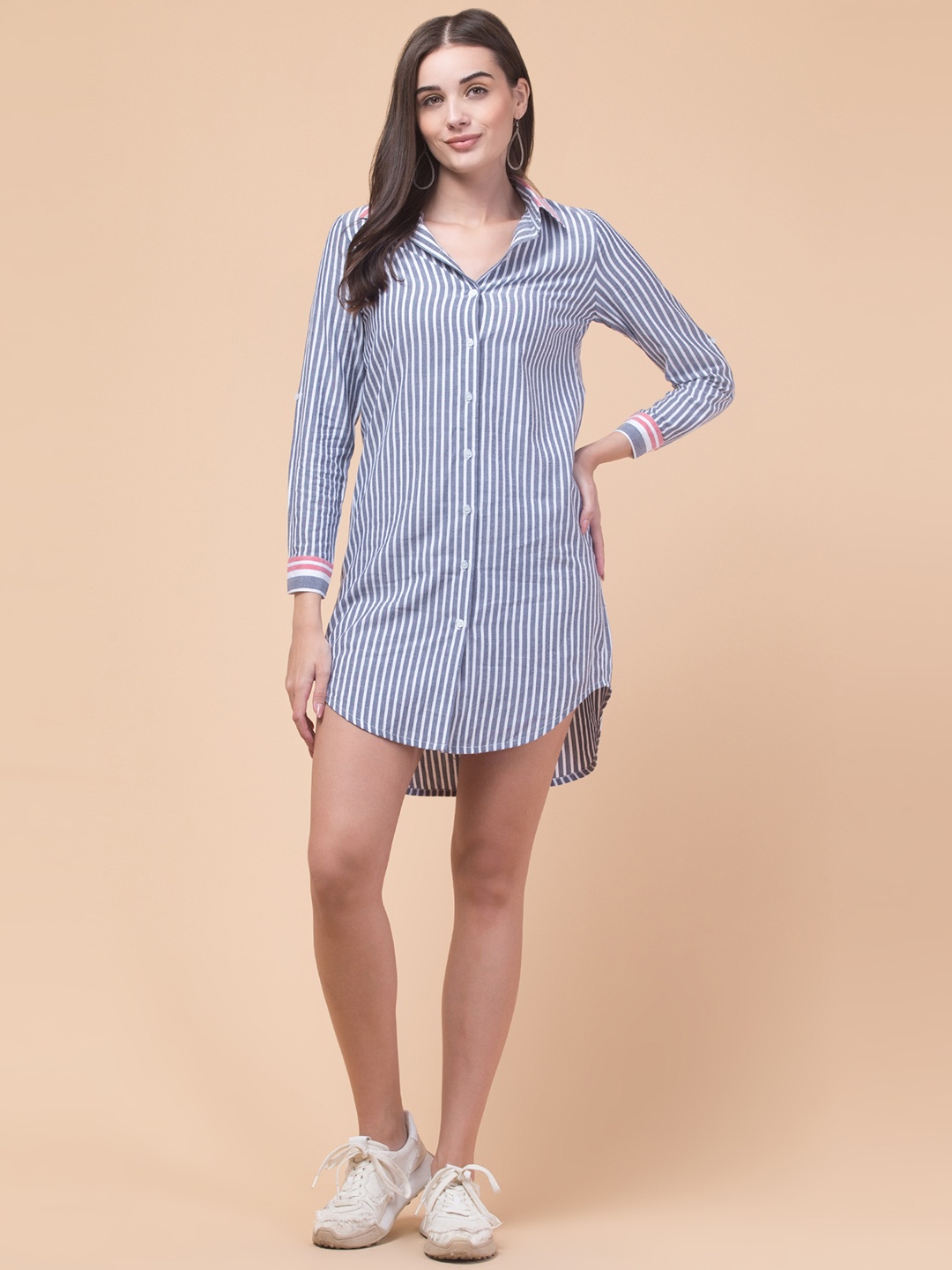 

Hive91 Striped Shirt Dress, Grey