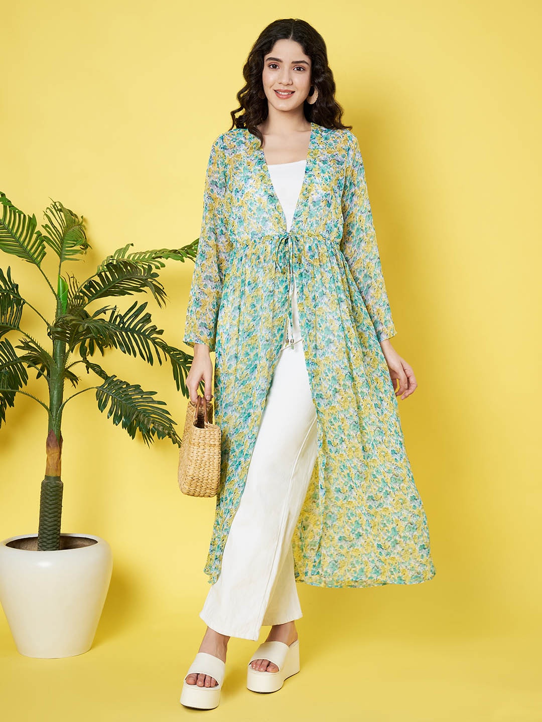 

ANVI Be Yourself Women Printed Longline Shrug, White