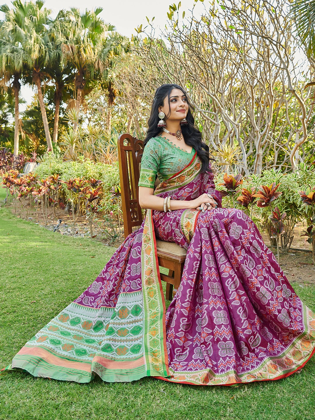 

Satrani Woven Design Zari Pure Silk Patola Saree, Purple