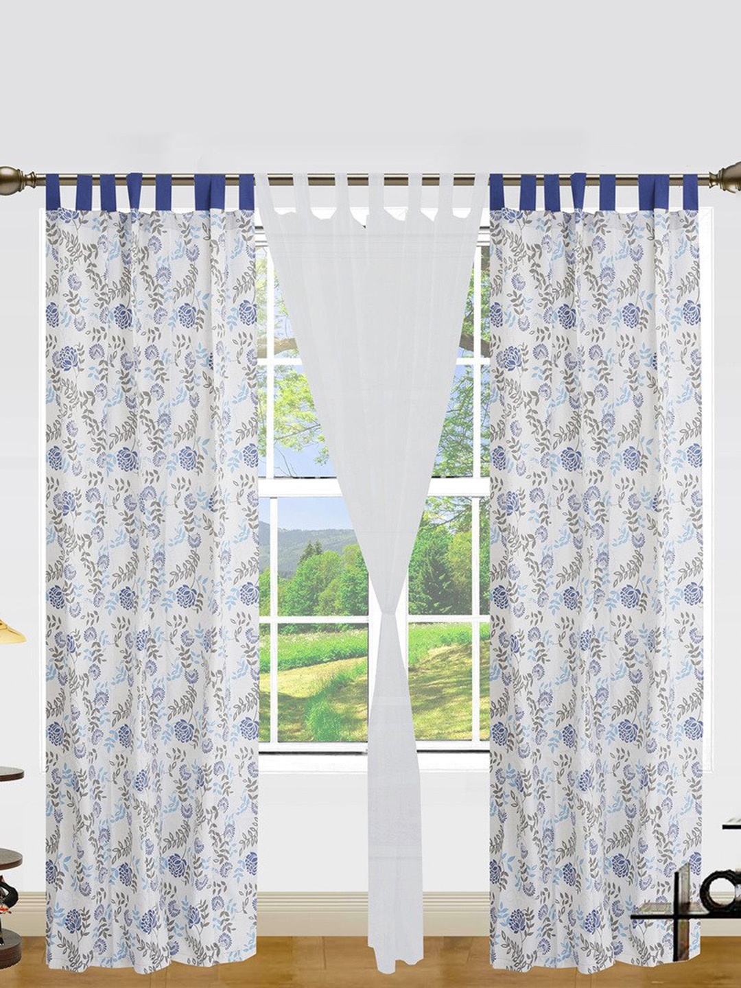 

Dekor World White Set of 3 Floral Door Curtain