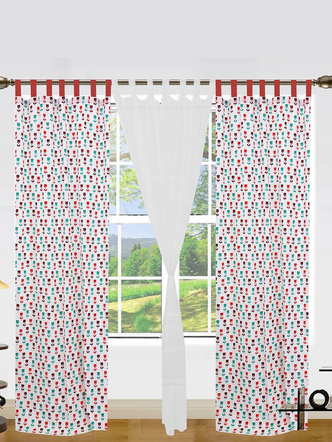 

Dekor World White Set of 3 Floral Window Curtain