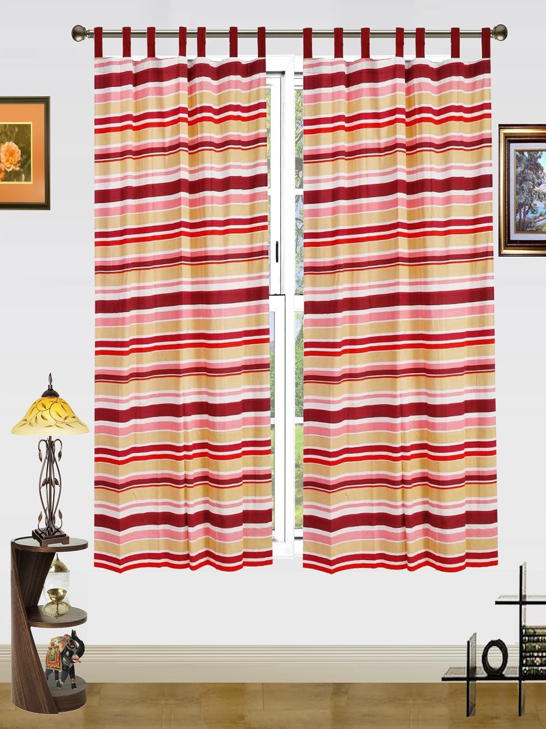 

Dekor World Multicoloured Set of 2 Striped Window Curtain, Multi