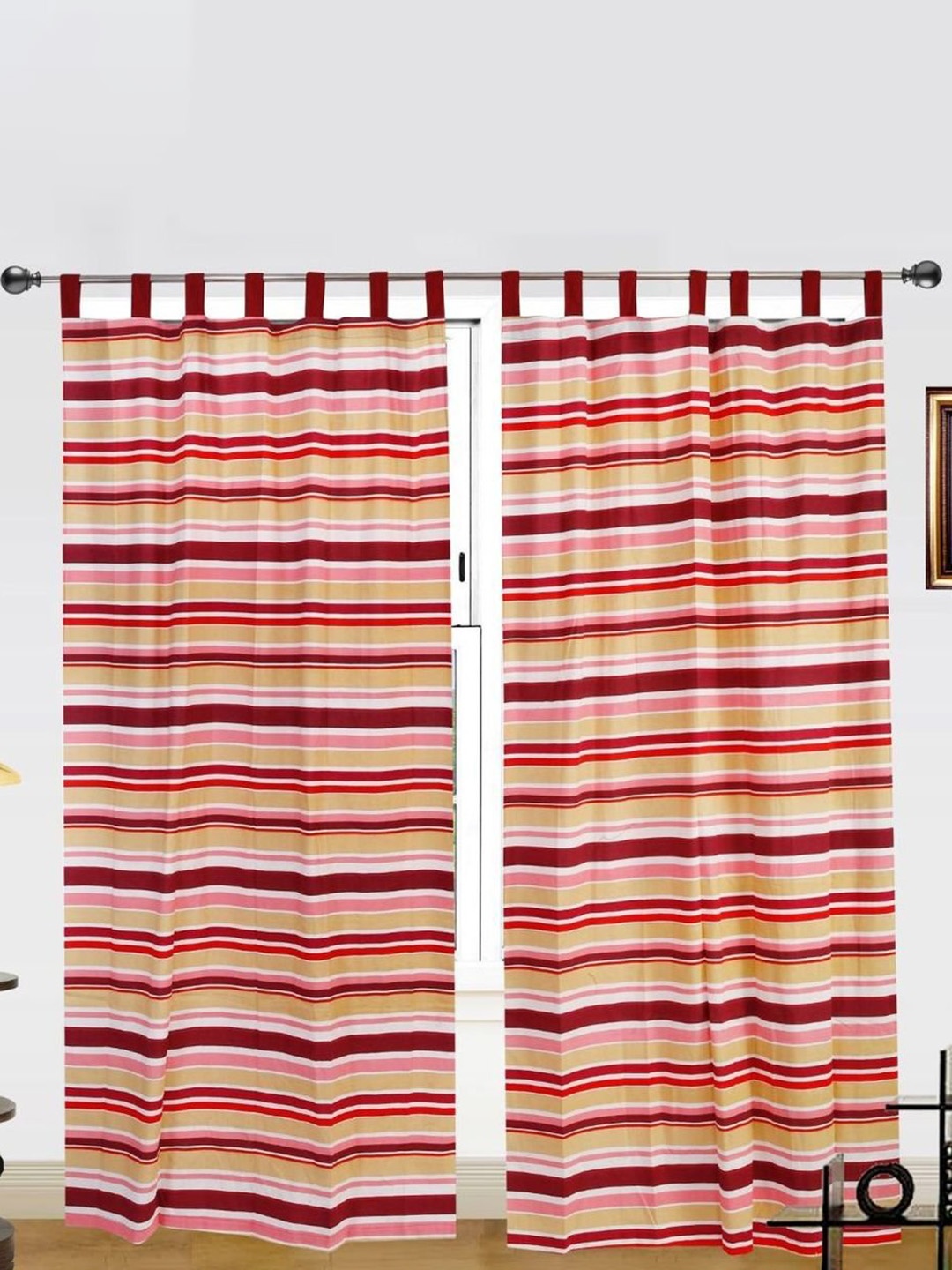 Dekor World Multicoloured Set of 2 Striped Door Curtain, Multi