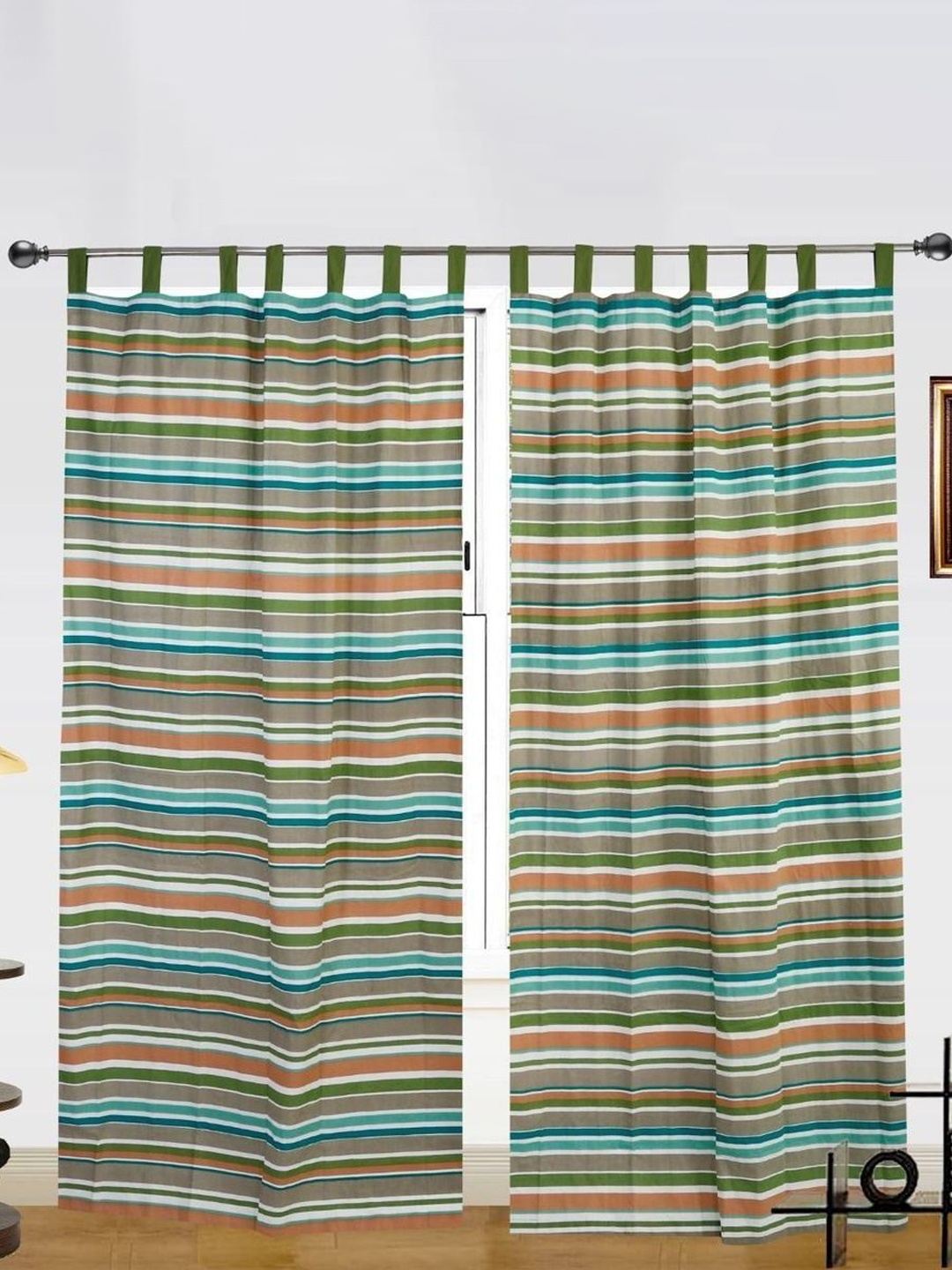 

Dekor World Multicoloured Set of 2 Striped Long Door Curtain, Multi