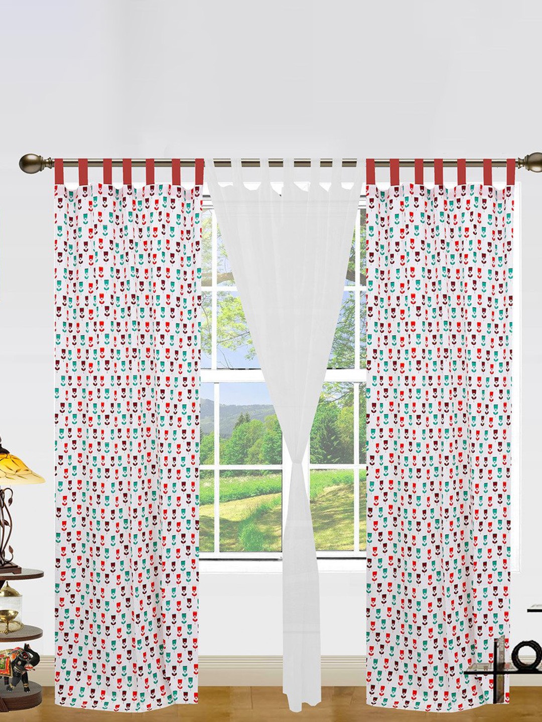 

Dekor World White Set of 3 Floral Door Curtain