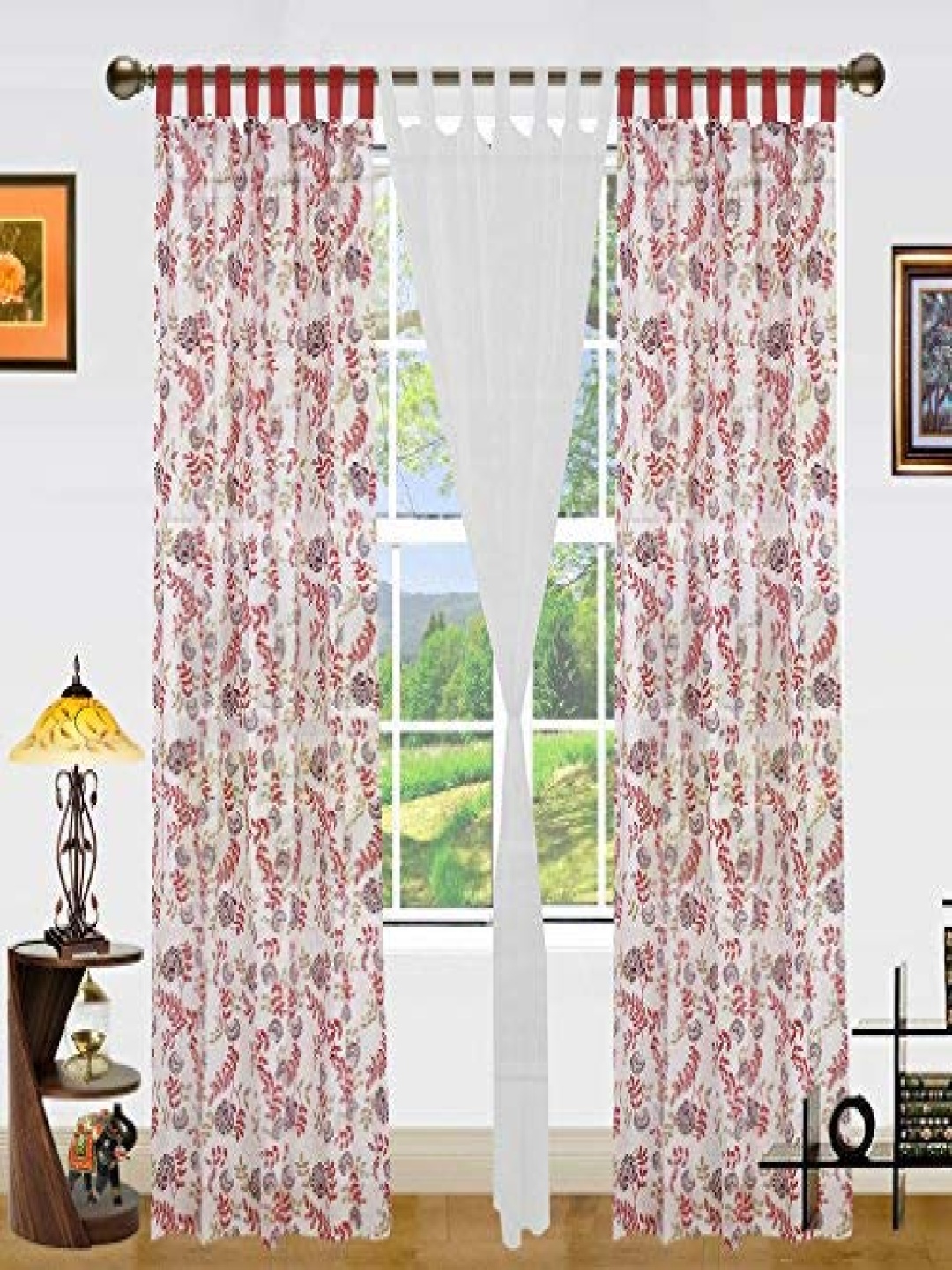Dekor World White Set of 3 Floral Window Curtain