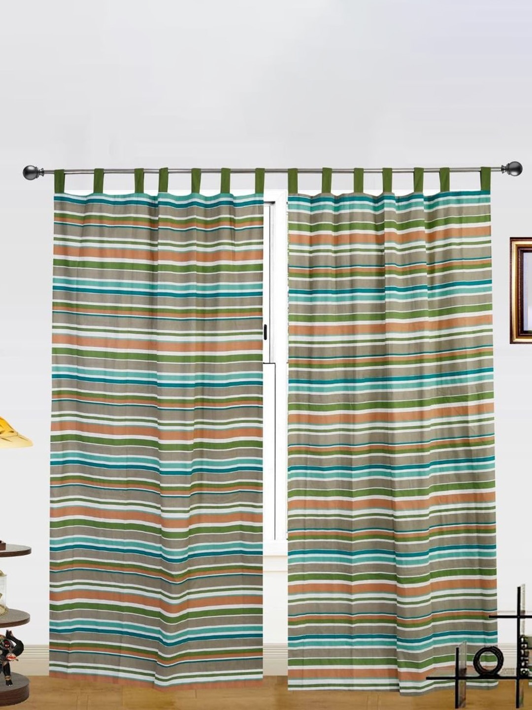

Dekor World Multicoloured Set of 2 Striped Door Curtain, Multi