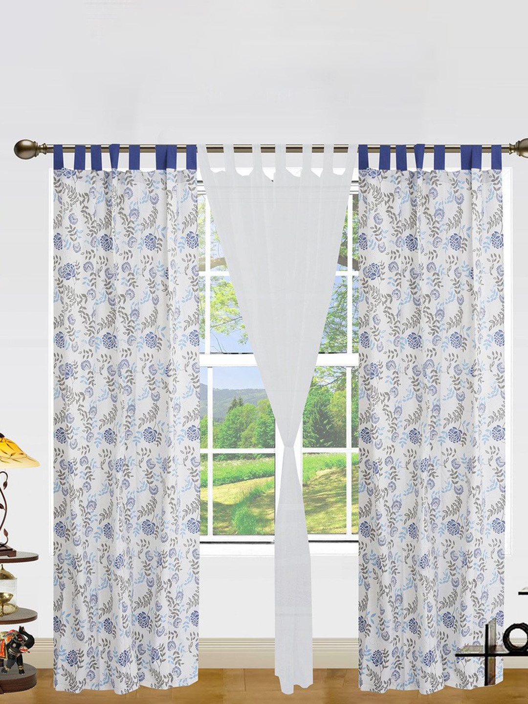 Dekor World White Set of 3 Floral Window Curtain