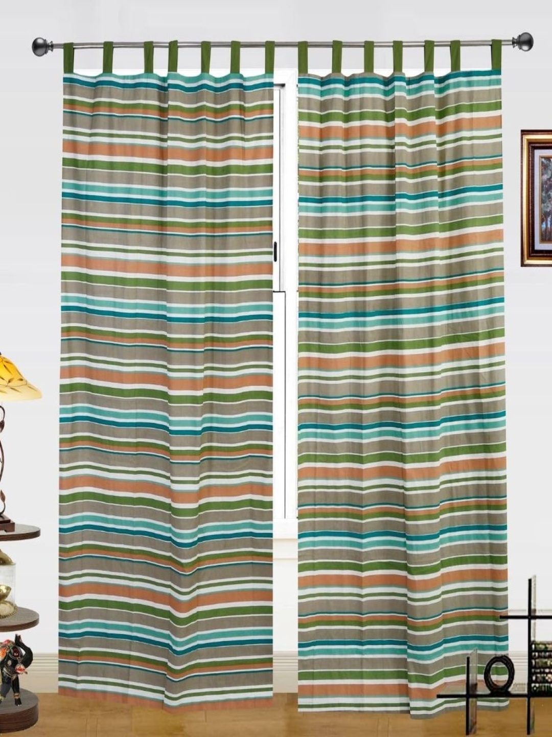 

Dekor World Multicoloured Set of 2 Striped Window Curtain, Multi