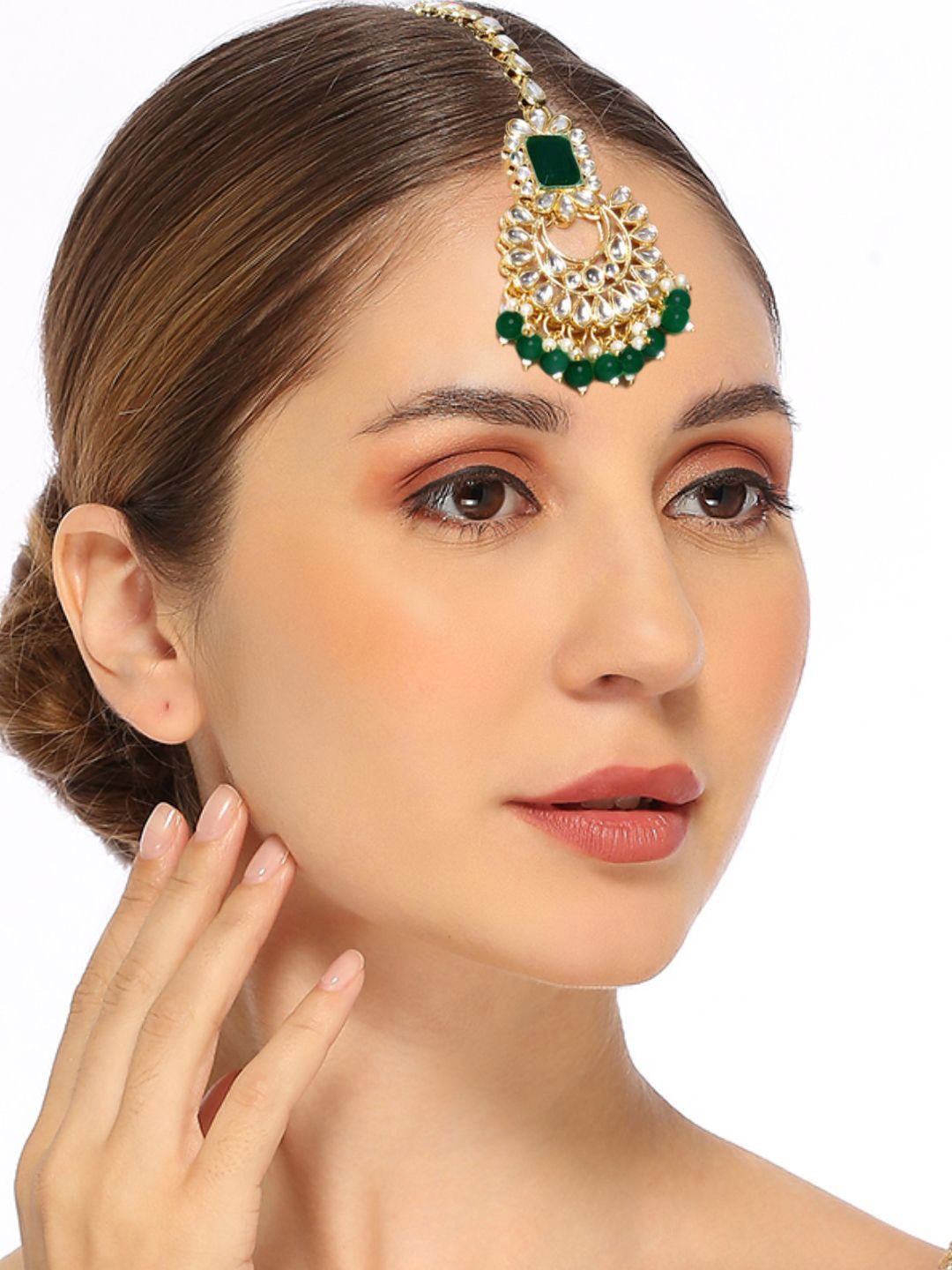 

OOMPH Kundan Studded Maang Tikka Head Jewellery, Gold