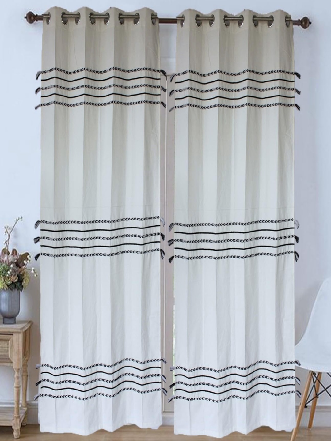 Dekor World Multicoloured Set of 2 Embellished Long Door Curtain, Multi