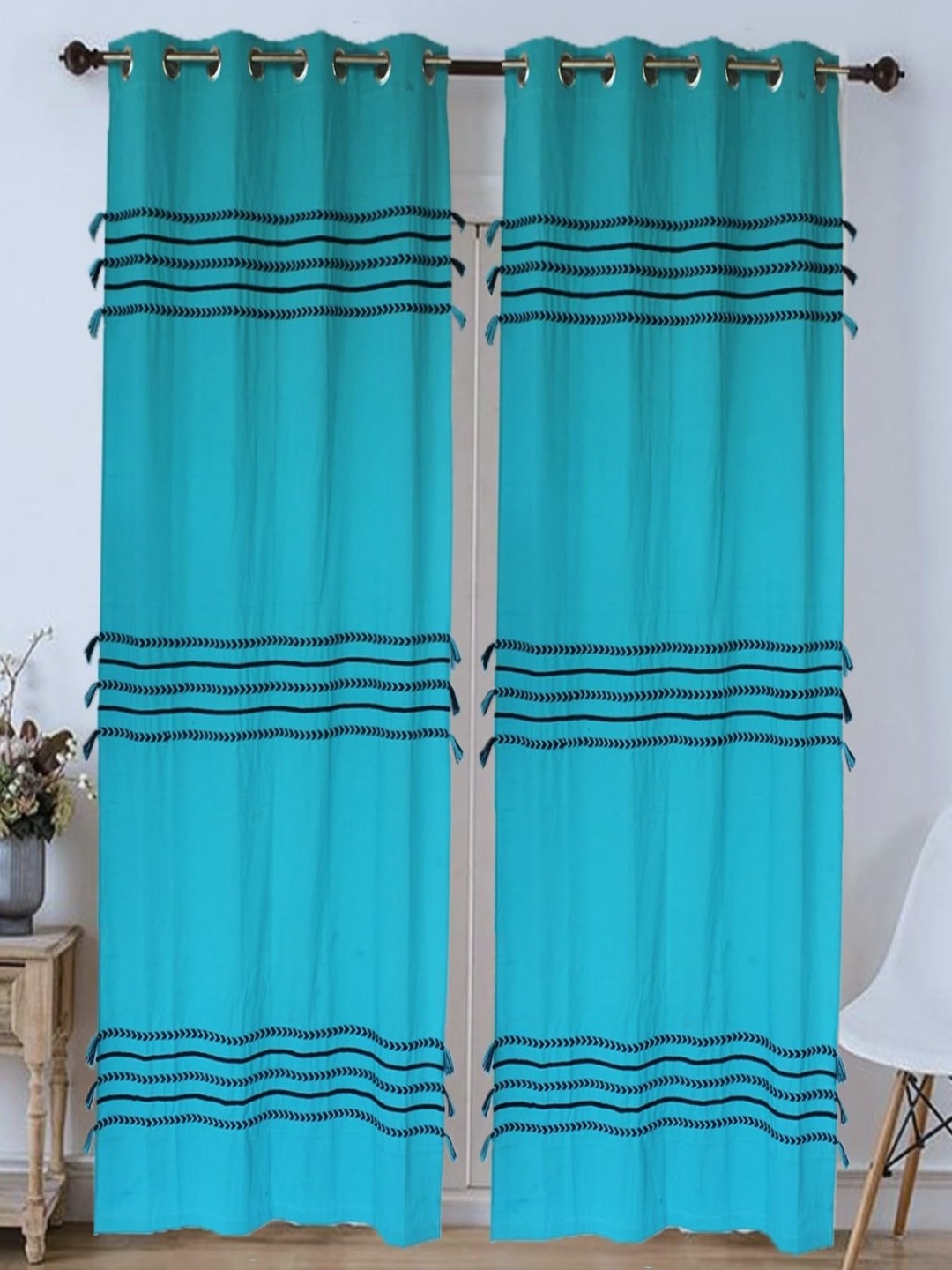 

Dekor World Multicoloured Set of 2 Embellished Long Door Curtain, Multi
