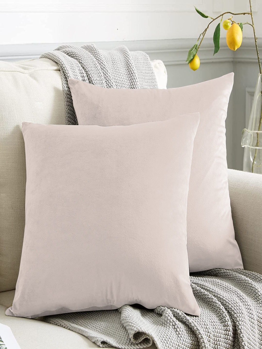

CASABLEU Cream-Coloured Set of 2 Velvet Square Cushion Covers