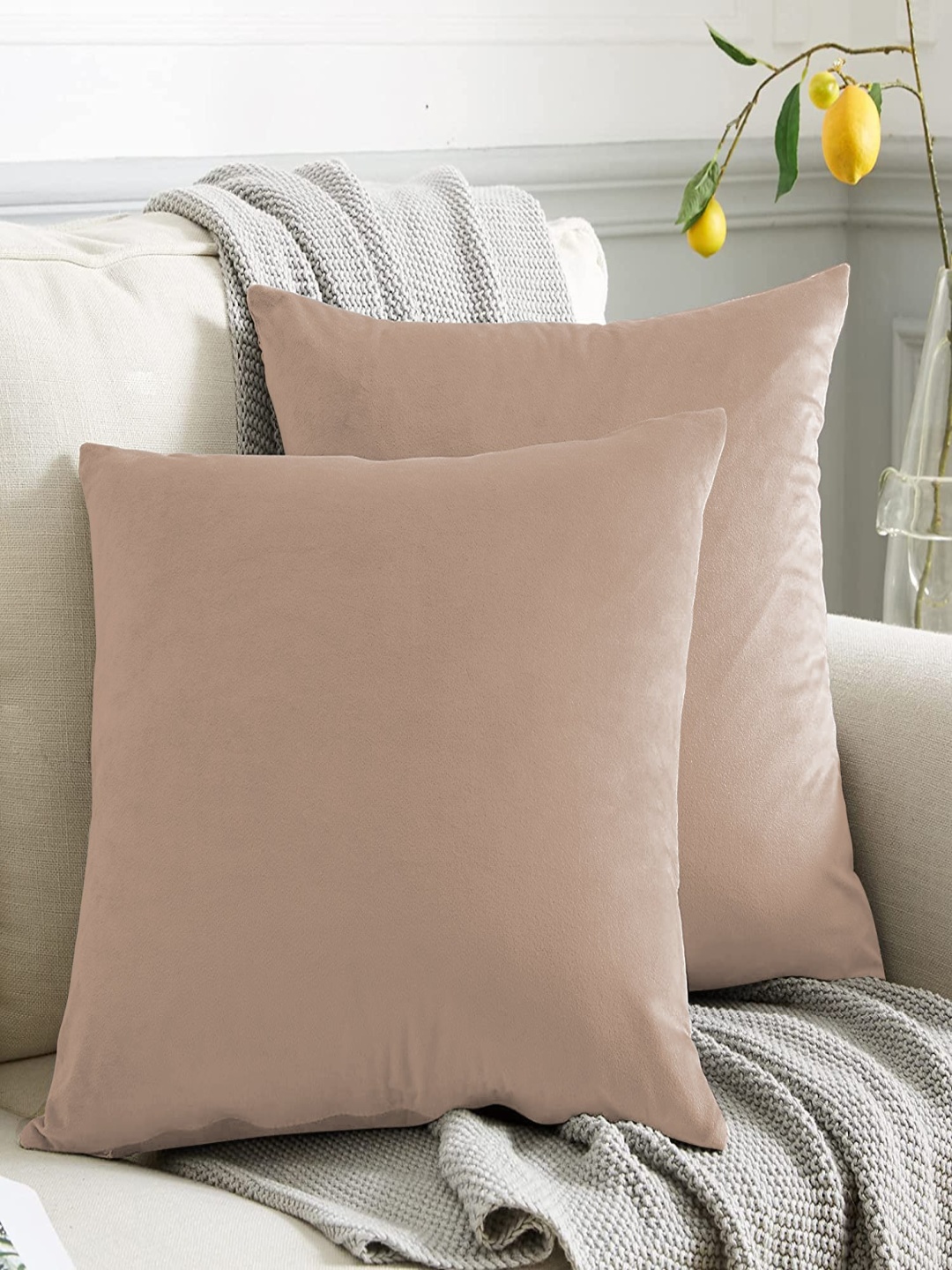 

CASABLEU Multicoloured Set of 2 Velvet Square Cushion Covers, Multi