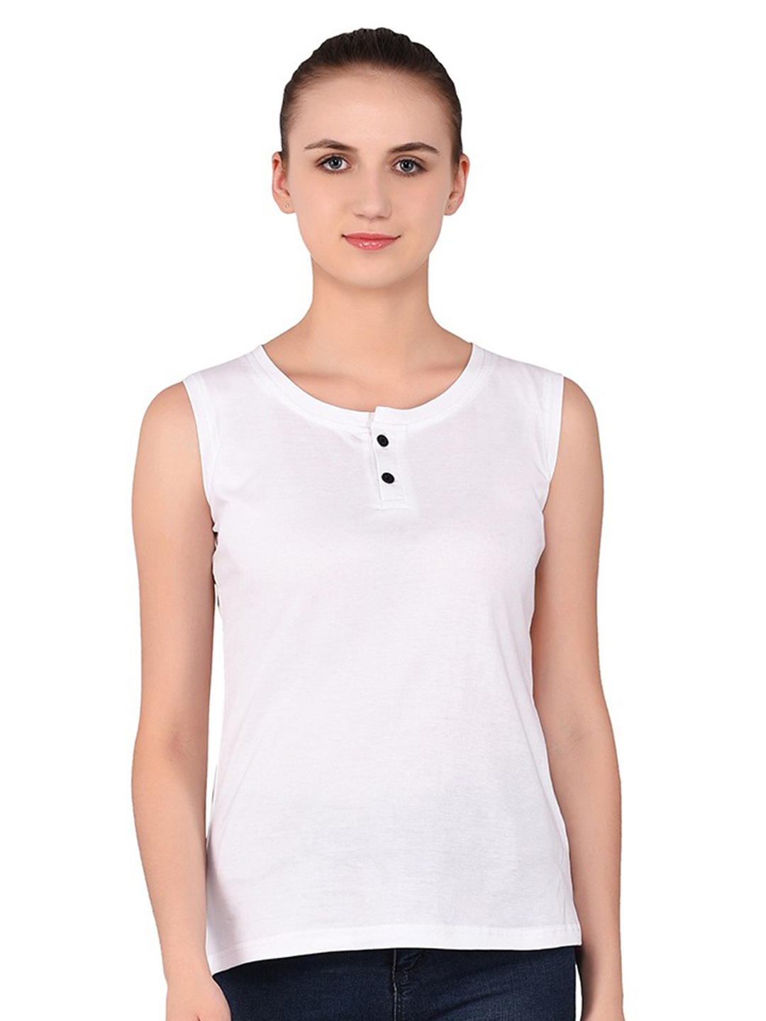 

BEYOU FASHION Women Henley Neck Pockets Slim Fit T-shirt, White