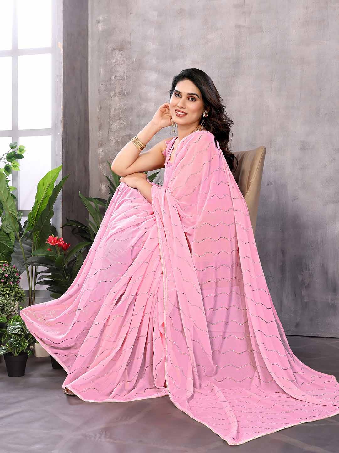 

Mitera Embellished Pure Georgette Saree, Pink