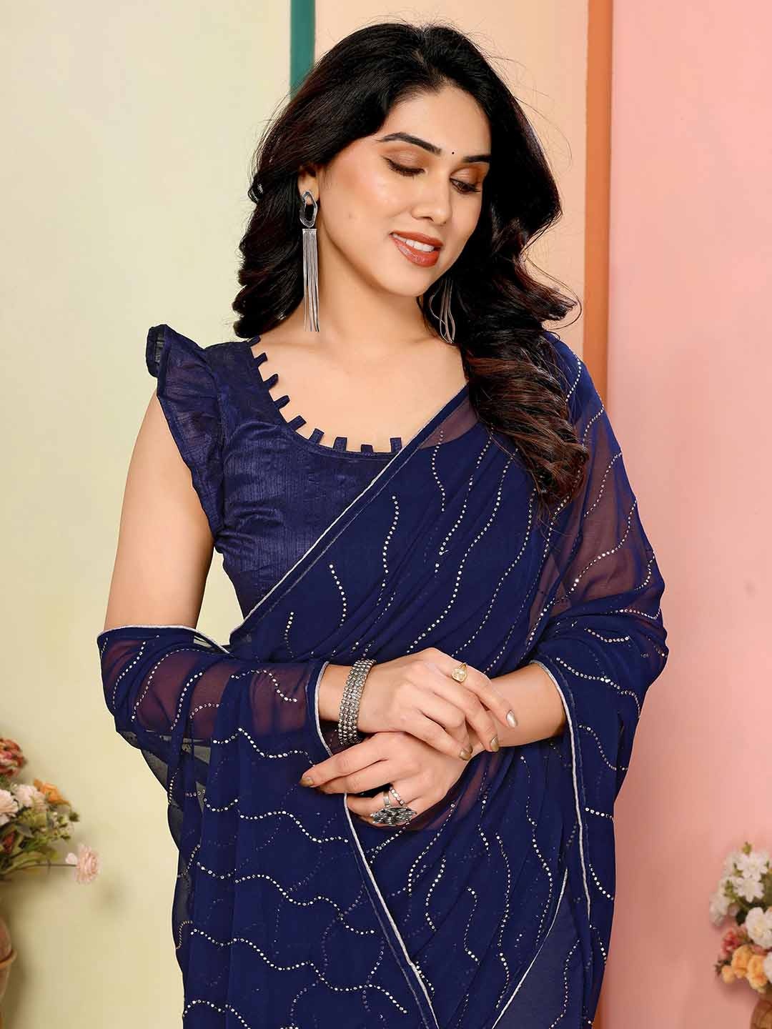 

Mitera Embellished Pure Georgette Saree, Navy blue