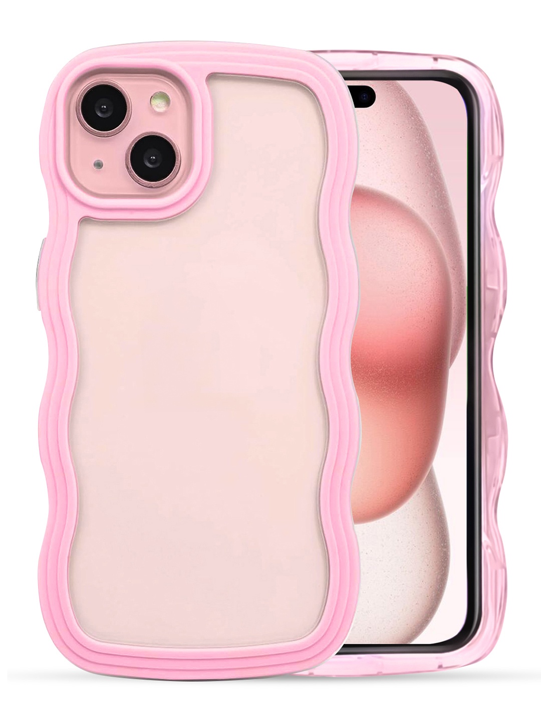 

QRIOH iPhone 15 Plus Pink Wavy Silicon Case, Blue