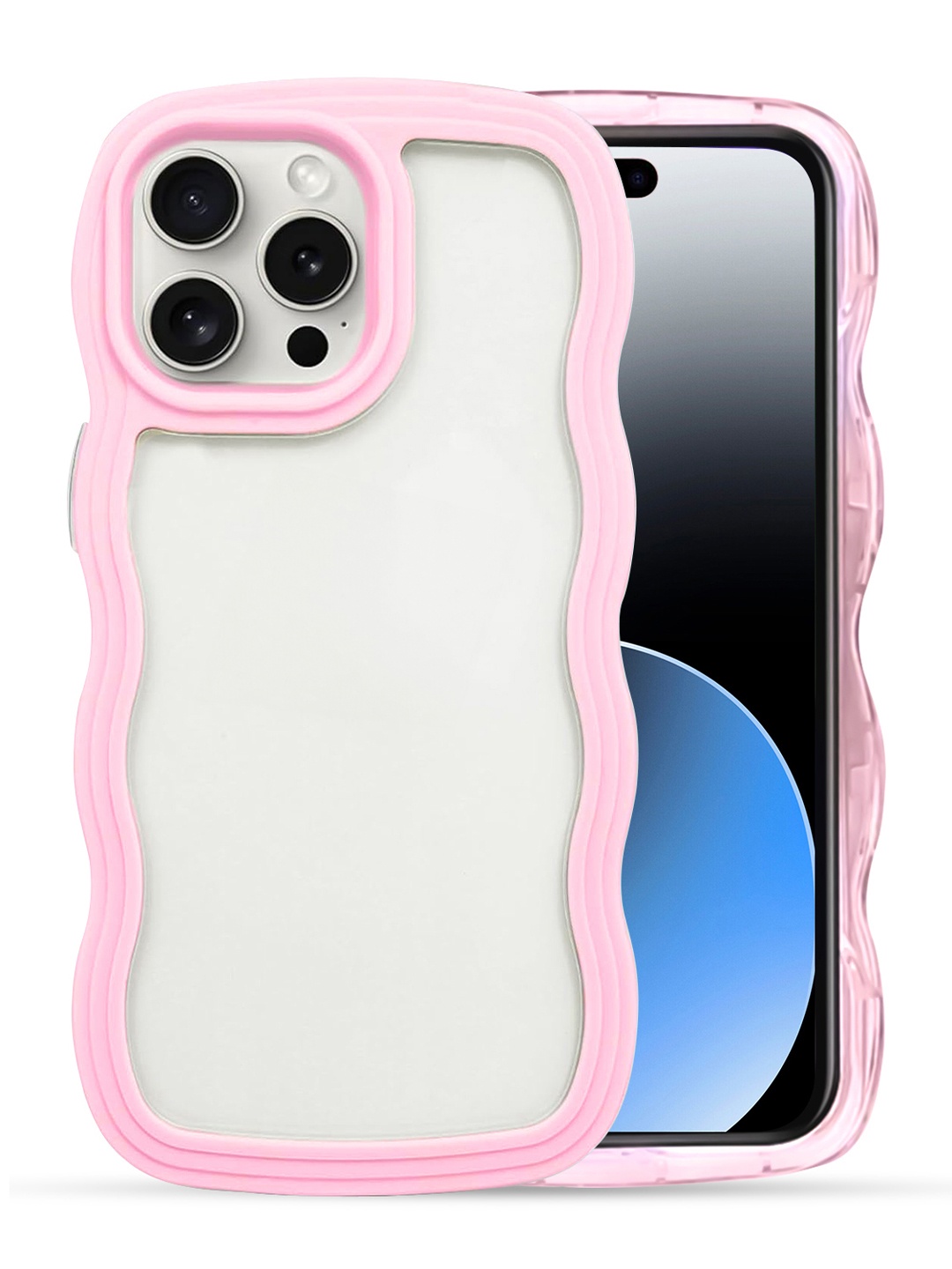 

QRIOH iPhone 15 Pro Pink Wavy Silicon Case, Blue