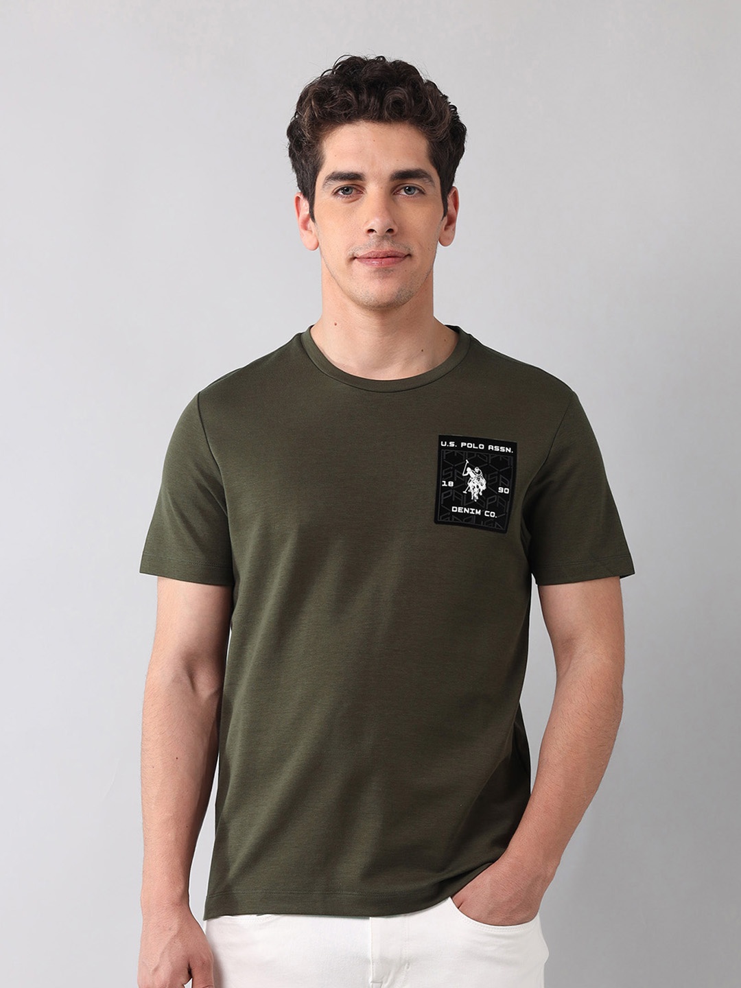

U.S. Polo Assn. Denim Co. Men Brand Logo Printed Applique Slim Fit T-shirt, Green