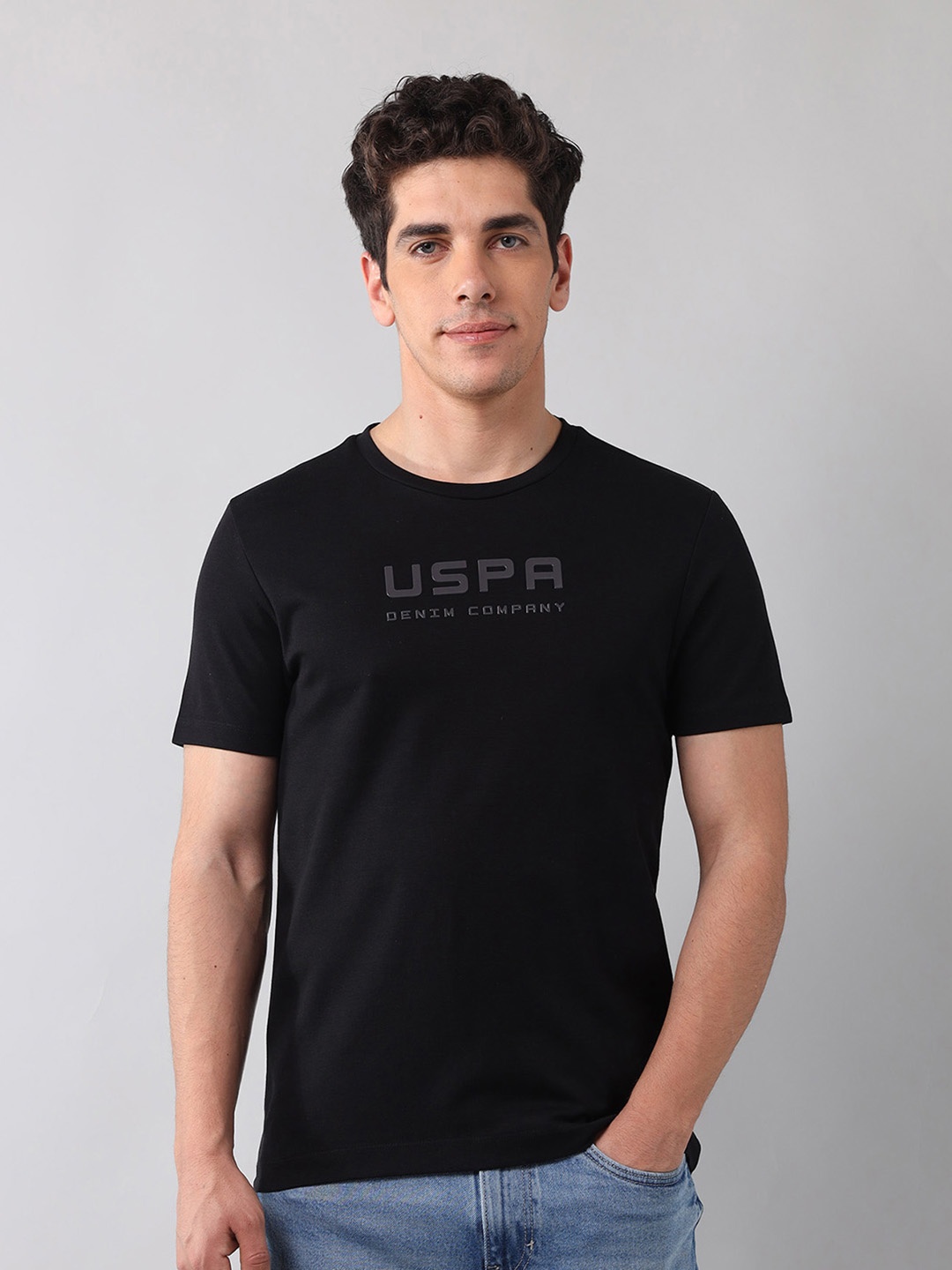 

U.S. Polo Assn. Denim Co. Men Brand Logo Printed Slim Fit T-shirt, Black