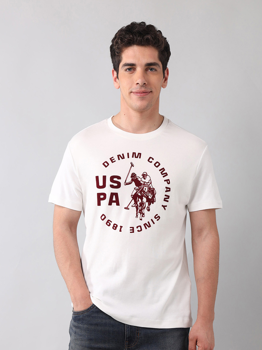 

U.S. Polo Assn. Denim Co. Men Brand Logo Printed Slim Fit T-shirt, White
