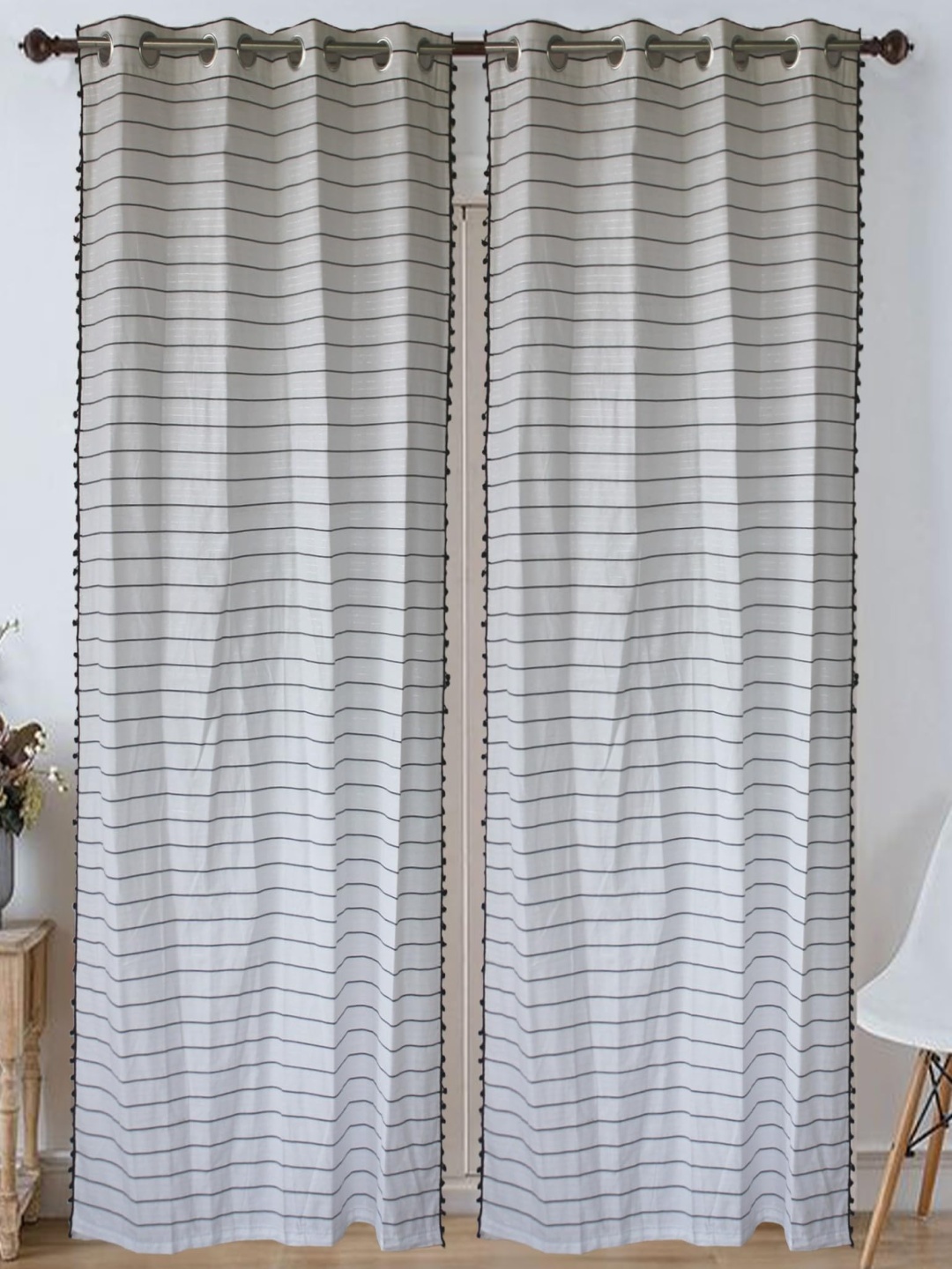 

Dekor World Beige Set of 2 Striped Long Door Curtain