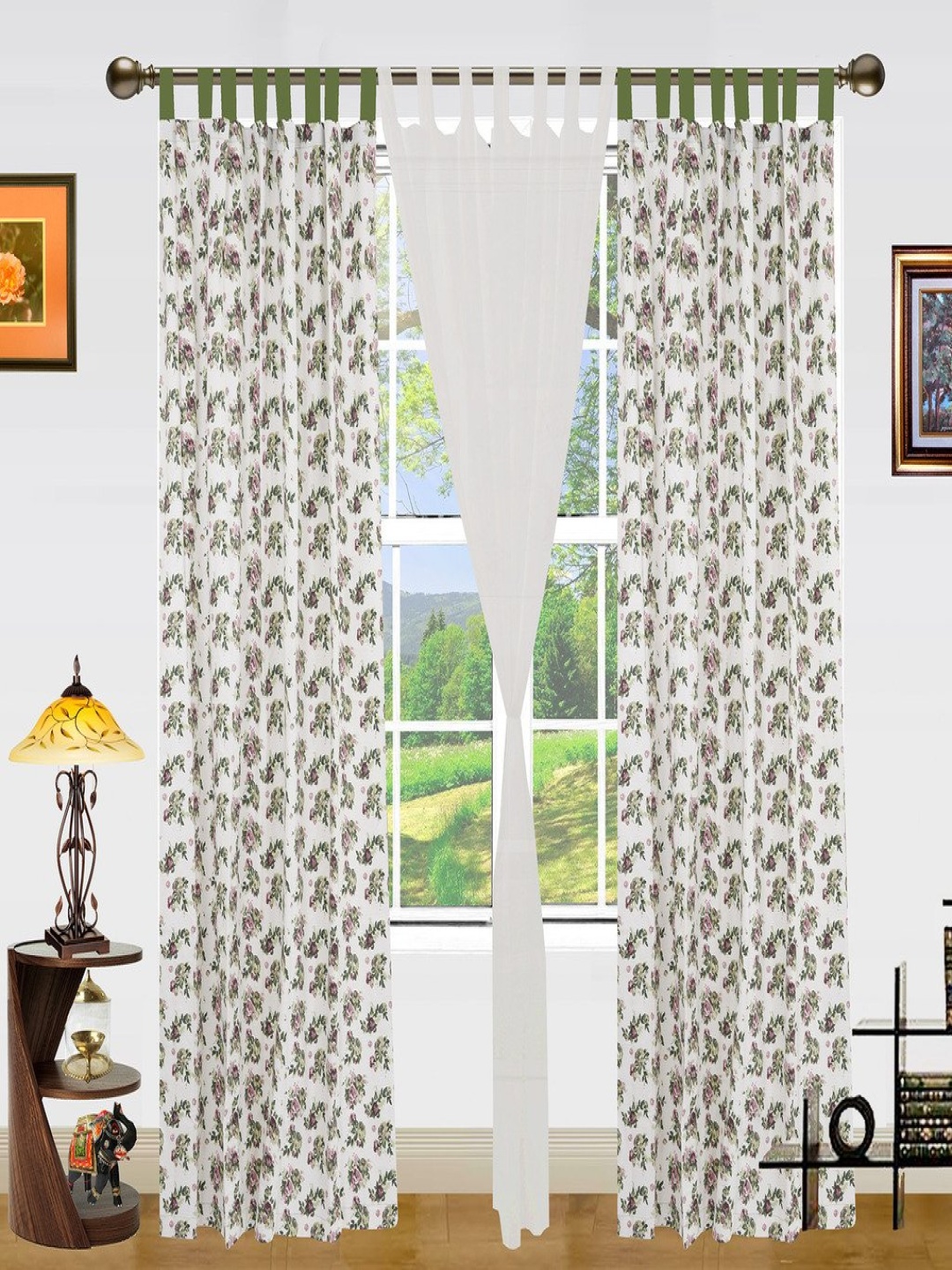 Dekor World White Set of 3 Floral Window Curtain