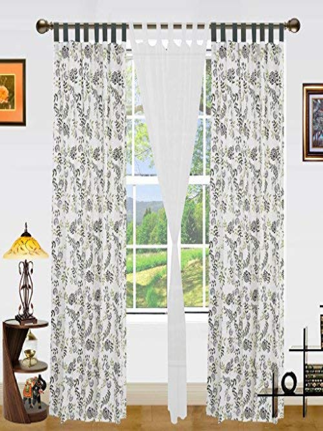 Dekor World White Set of 3 Floral Long Door Curtain