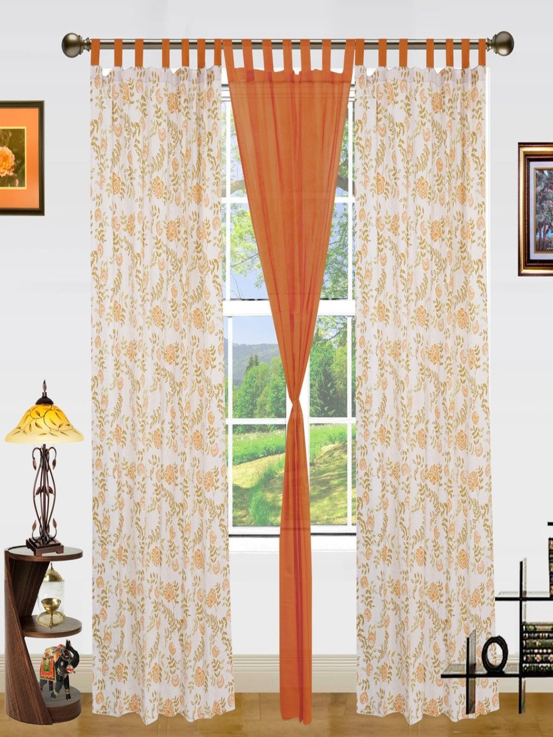 

Dekor World Orange Set of 3 Floral Door Curtain