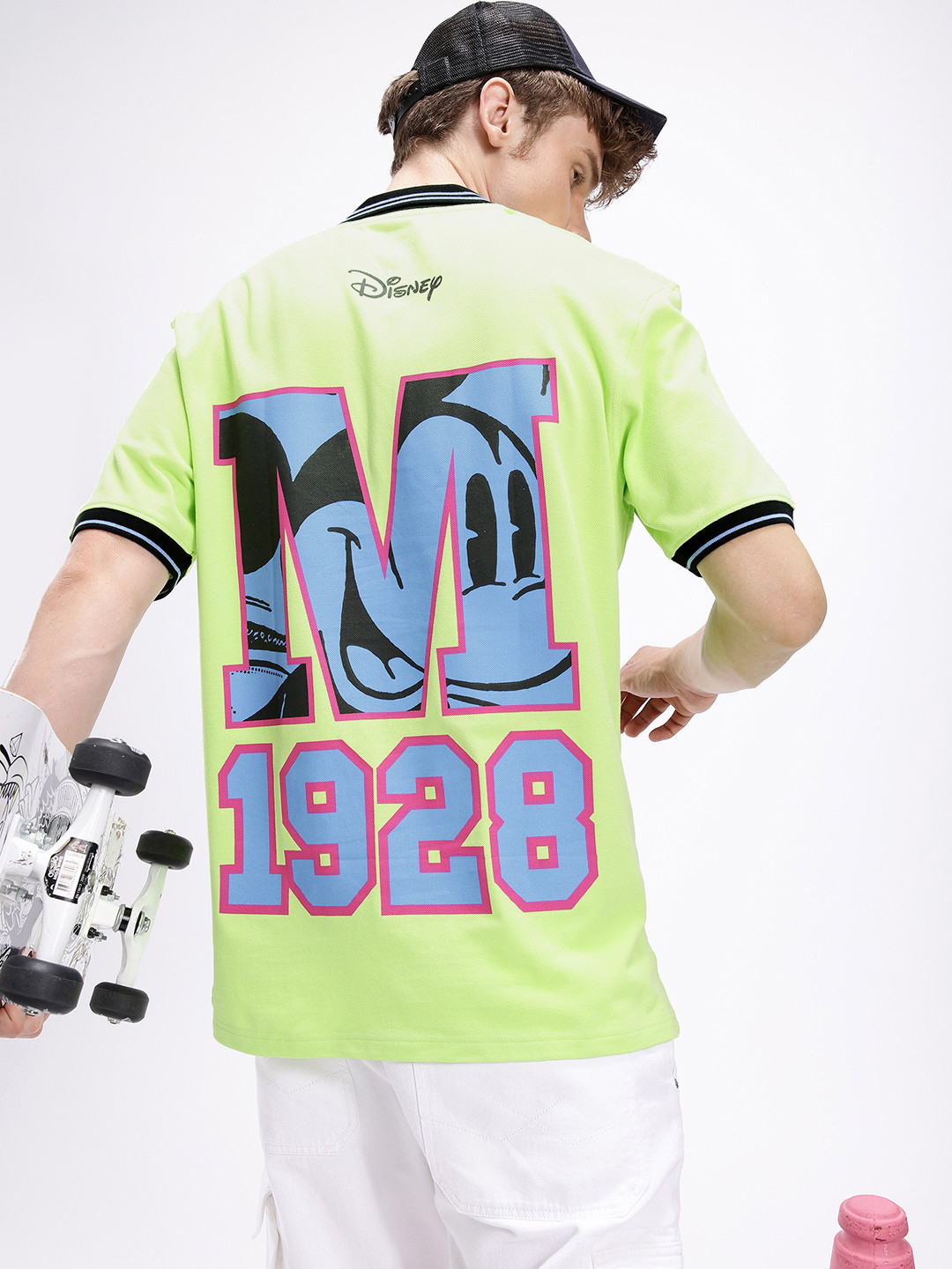 

Kook N Keech Disney Men Mickey Mouse Printed Oversized Polo Collar T-shirt, Green